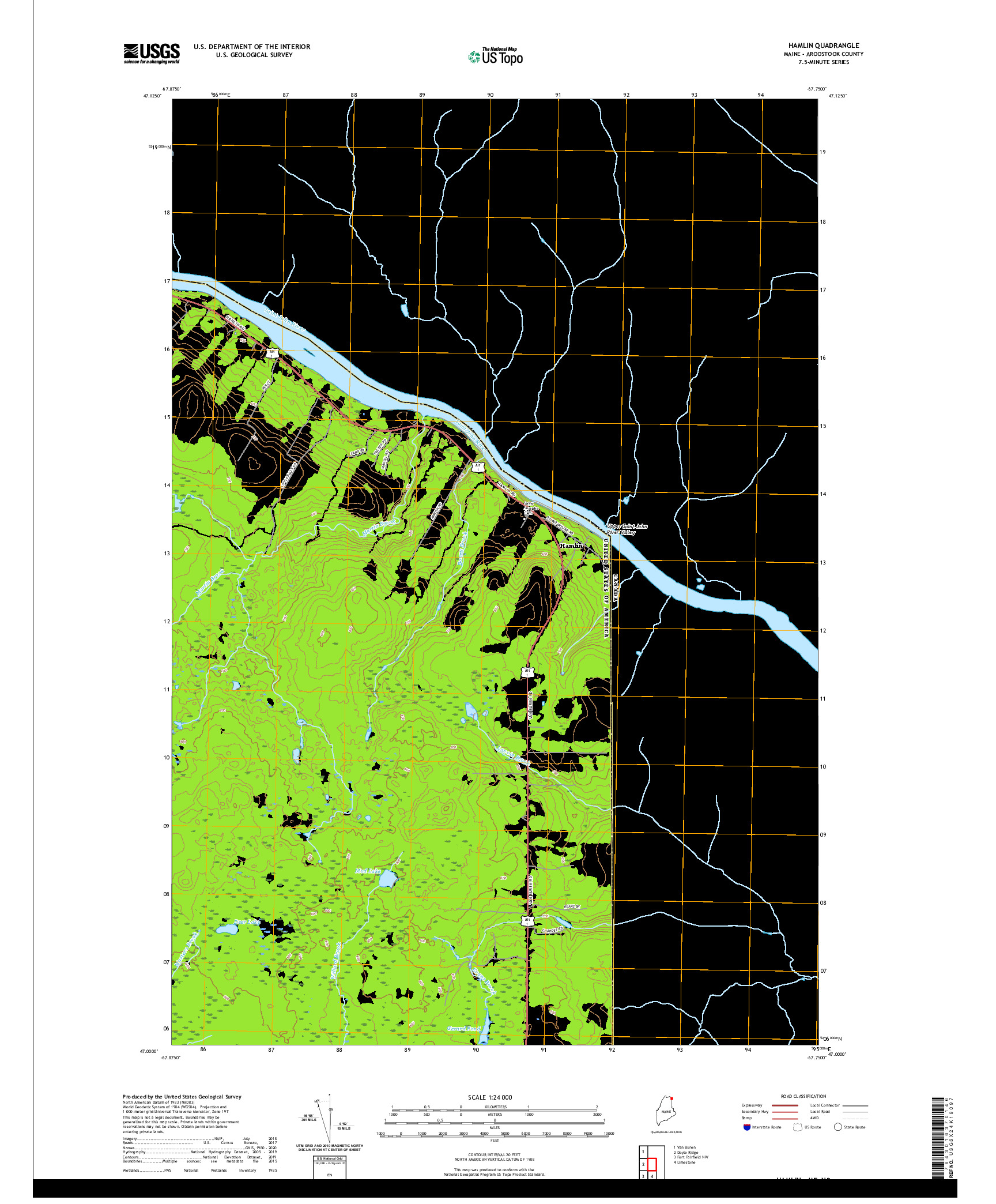 USGS US TOPO 7.5-MINUTE MAP FOR HAMLIN, ME,NB 2021