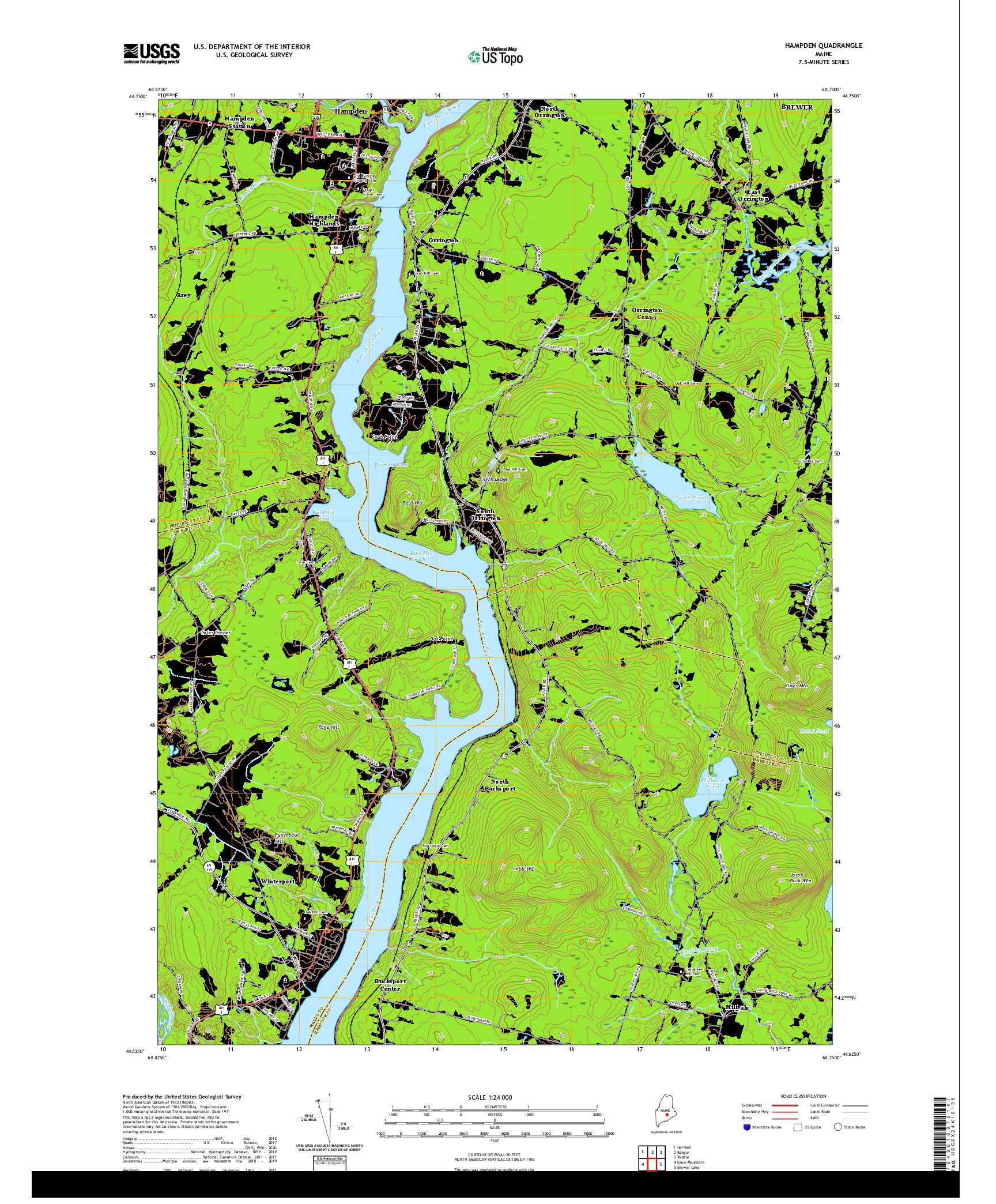USGS US TOPO 7.5-MINUTE MAP FOR HAMPDEN, ME 2021