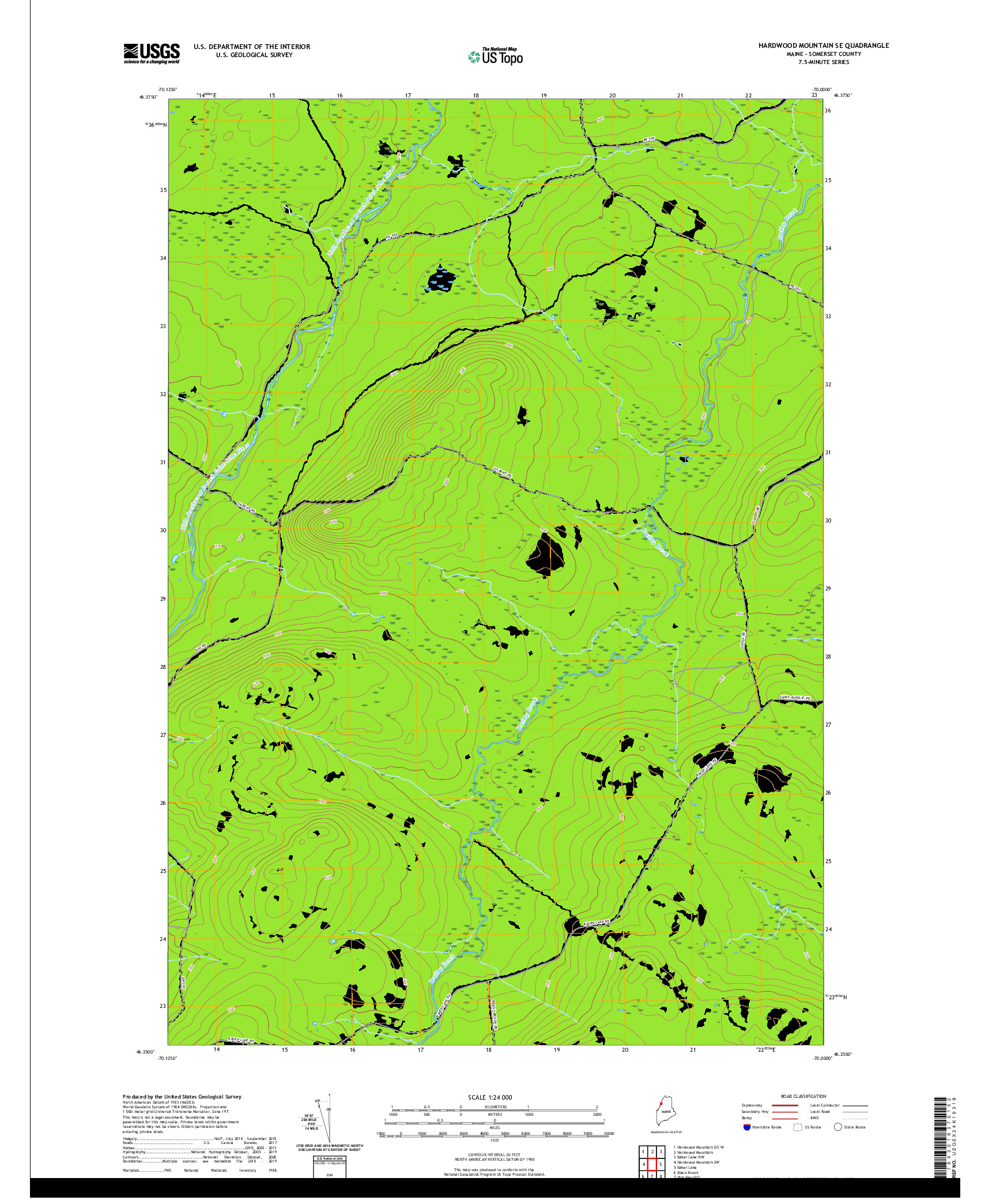 USGS US TOPO 7.5-MINUTE MAP FOR HARDWOOD MOUNTAIN SE, ME 2021