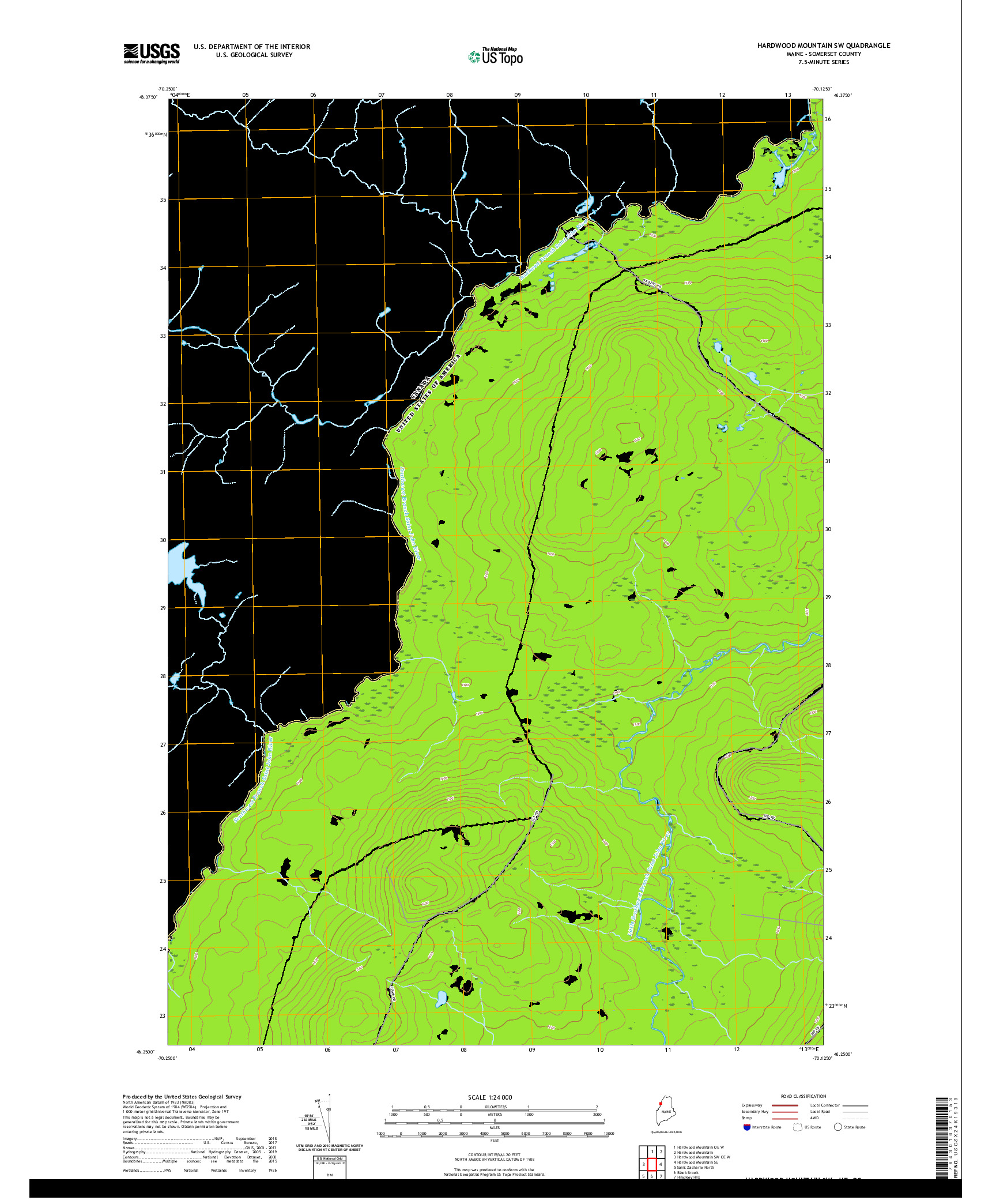 USGS US TOPO 7.5-MINUTE MAP FOR HARDWOOD MOUNTAIN SW, ME,QC 2021