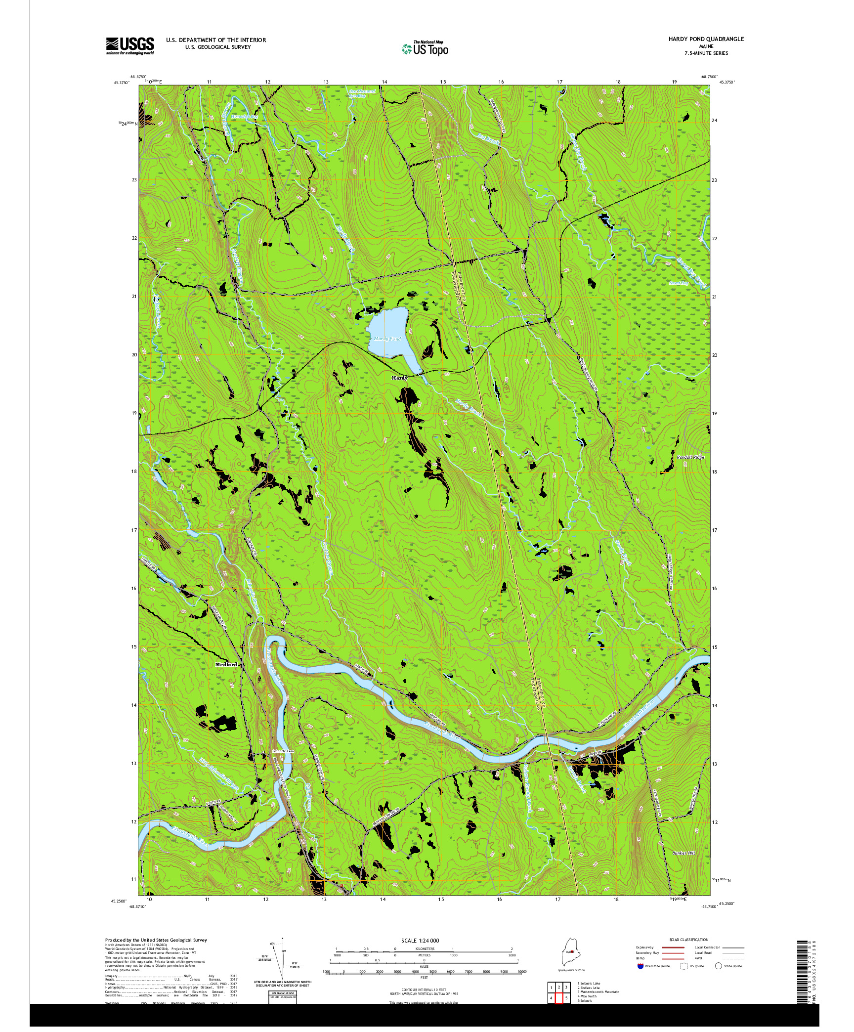 USGS US TOPO 7.5-MINUTE MAP FOR HARDY POND, ME 2021