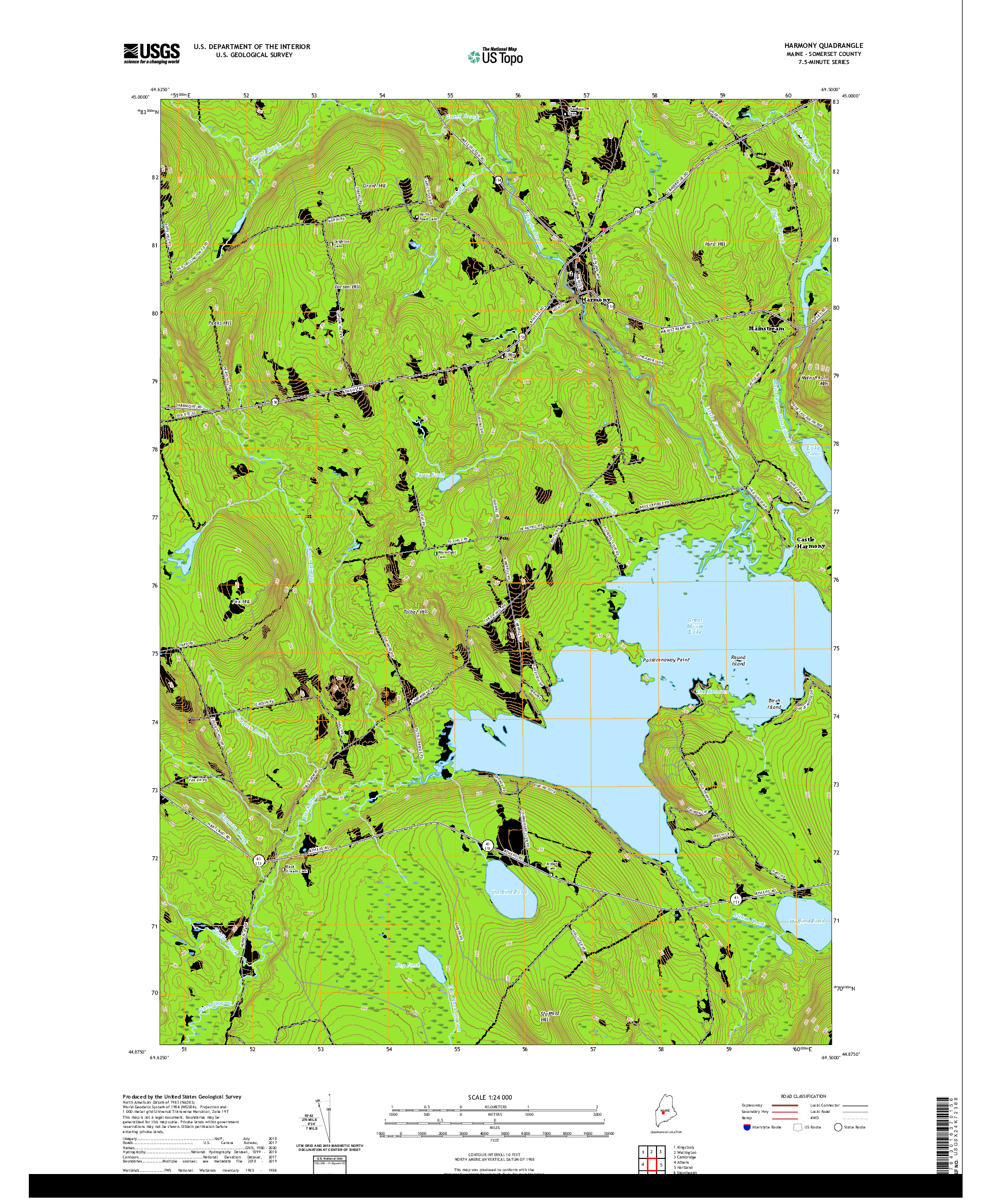 USGS US TOPO 7.5-MINUTE MAP FOR HARMONY, ME 2021