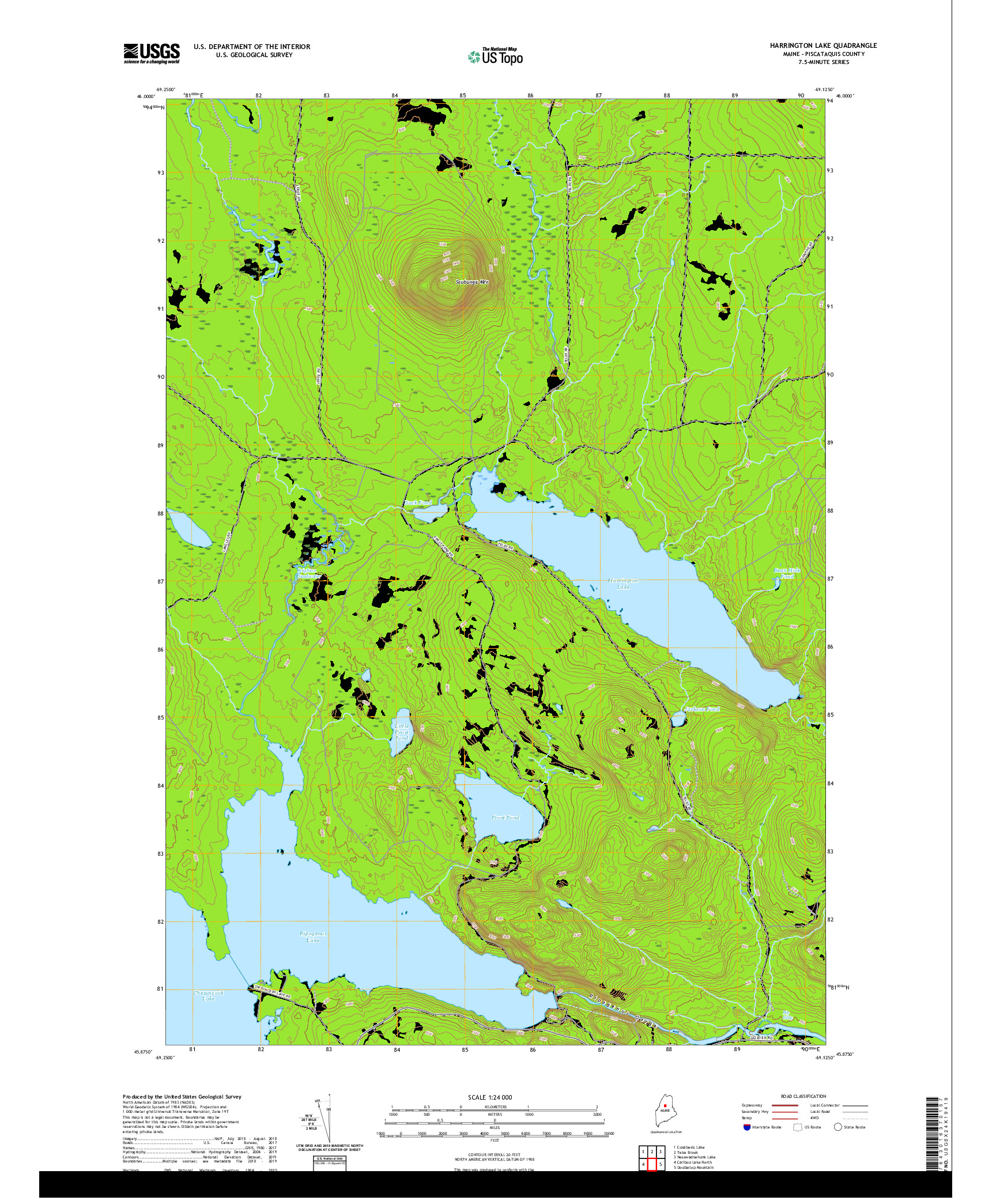 USGS US TOPO 7.5-MINUTE MAP FOR HARRINGTON LAKE, ME 2021