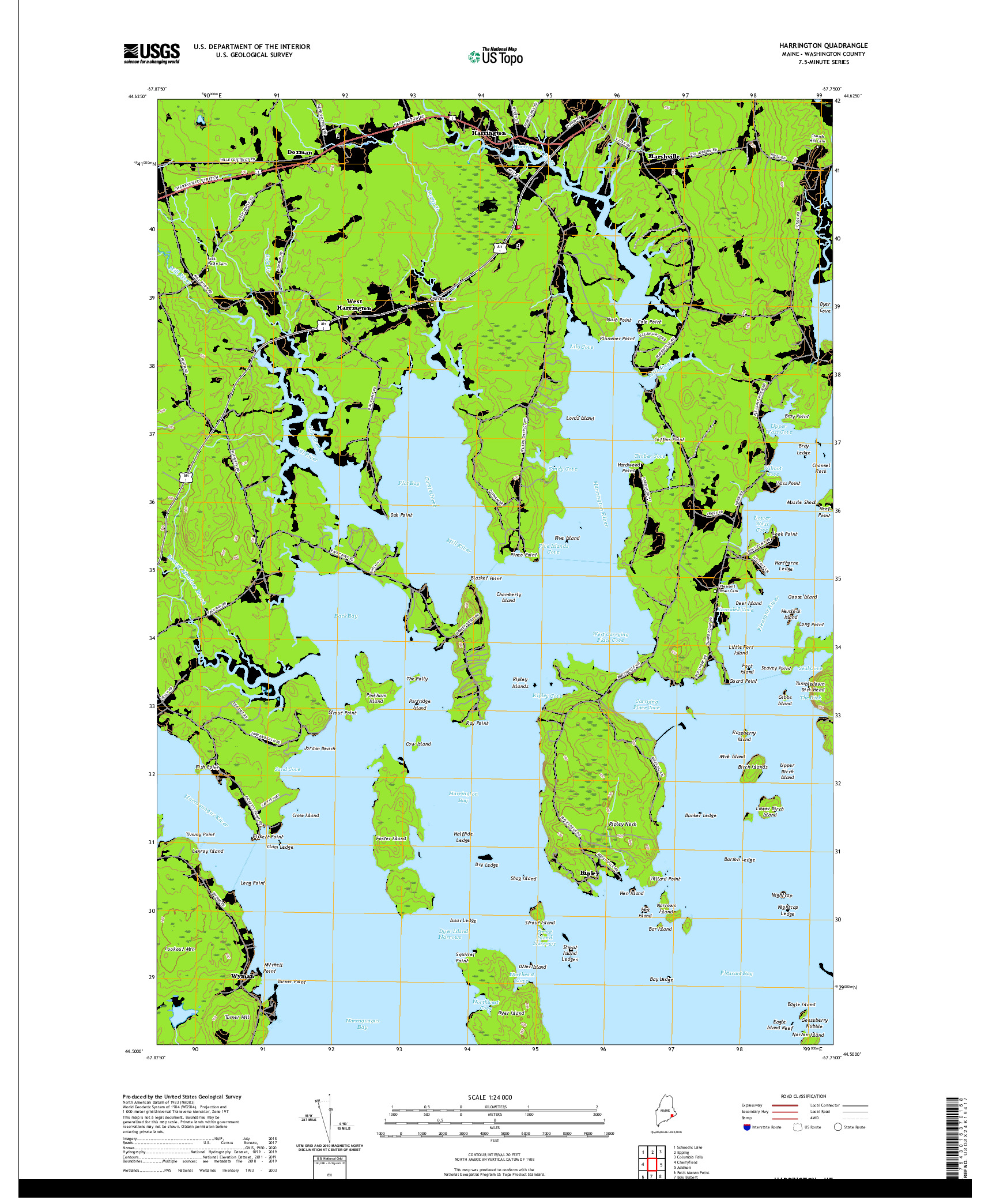 USGS US TOPO 7.5-MINUTE MAP FOR HARRINGTON, ME 2021