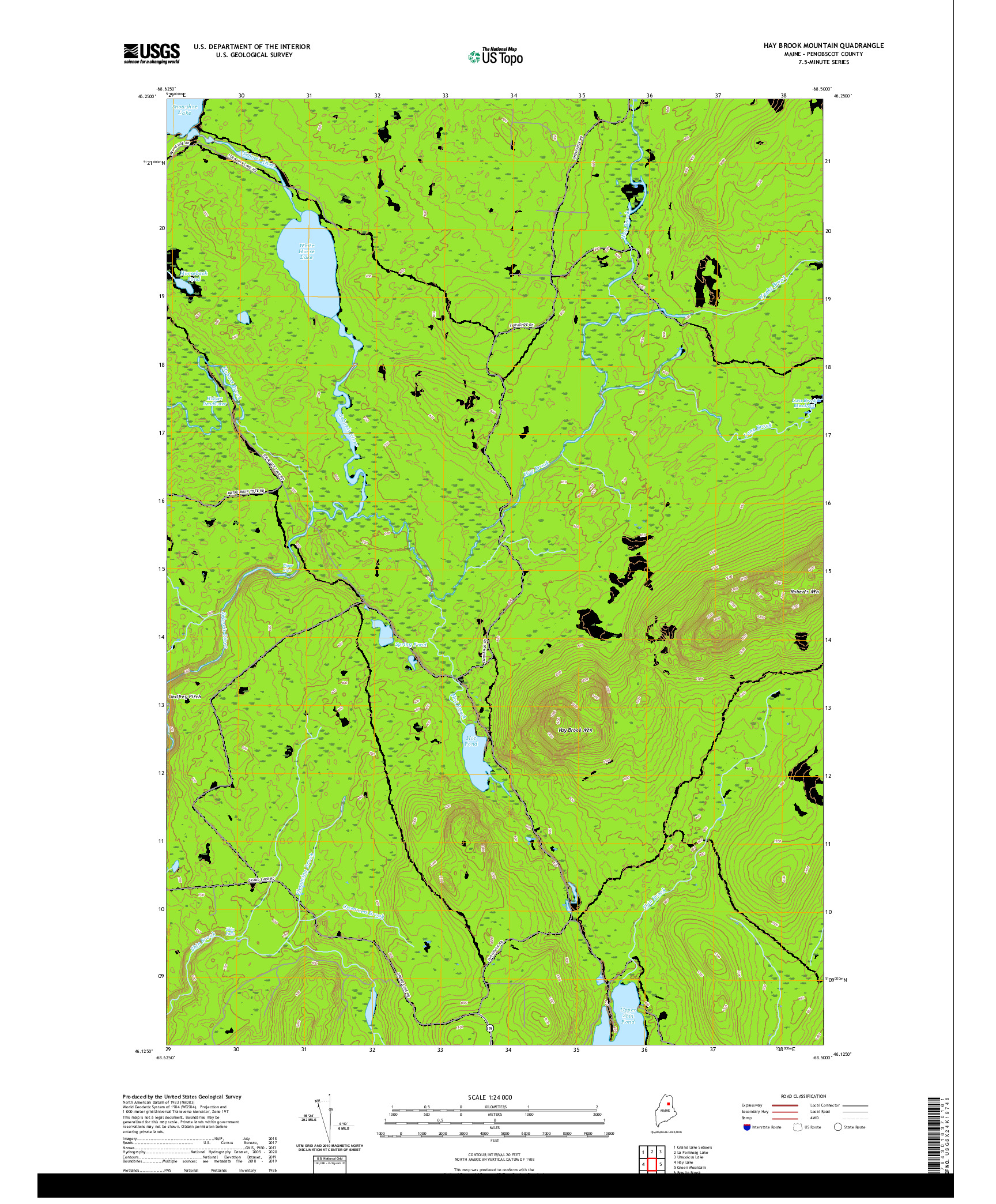 USGS US TOPO 7.5-MINUTE MAP FOR HAY BROOK MOUNTAIN, ME 2021