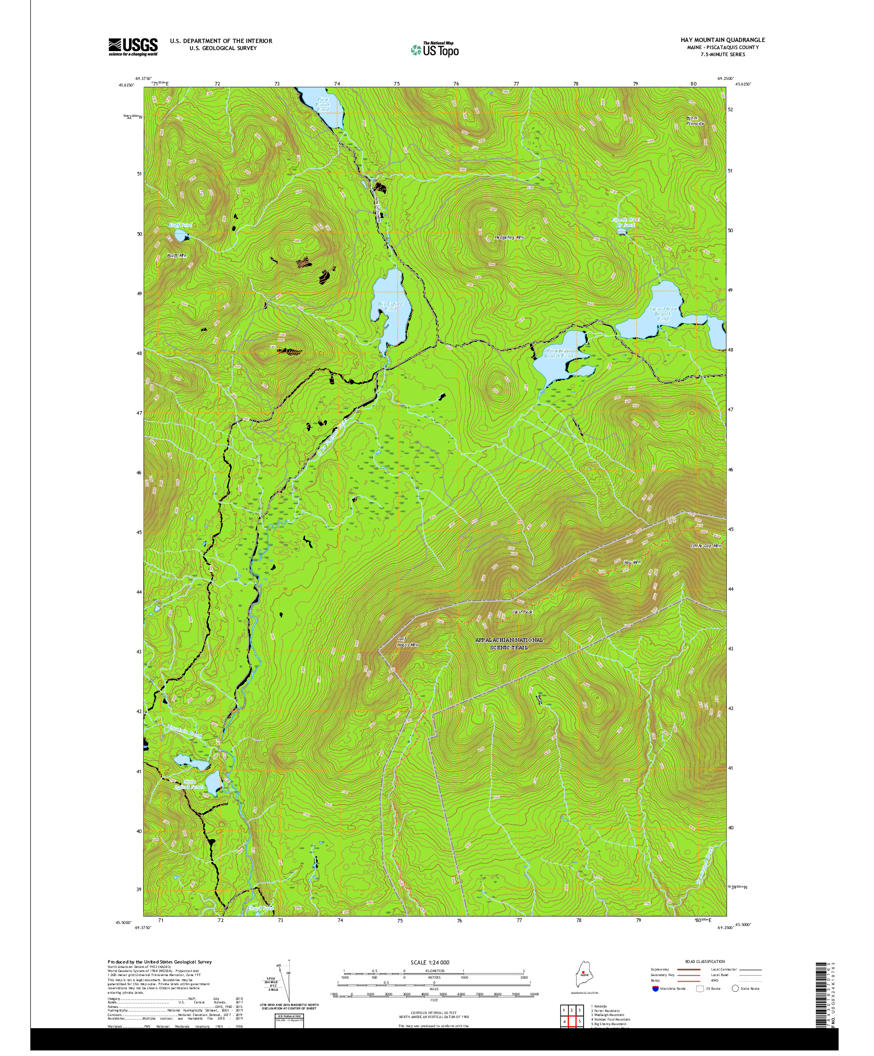 USGS US TOPO 7.5-MINUTE MAP FOR HAY MOUNTAIN, ME 2021