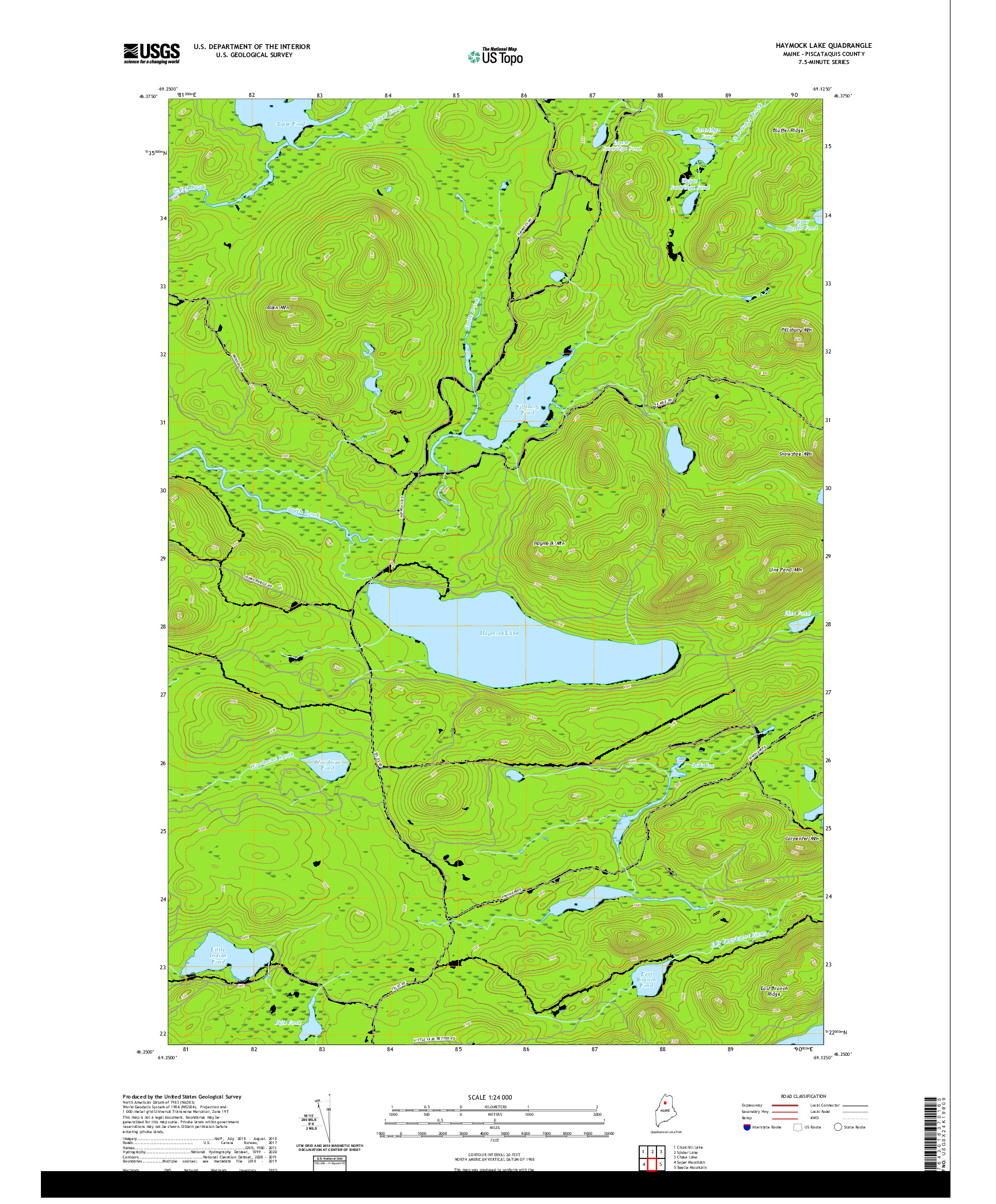 USGS US TOPO 7.5-MINUTE MAP FOR HAYMOCK LAKE, ME 2021
