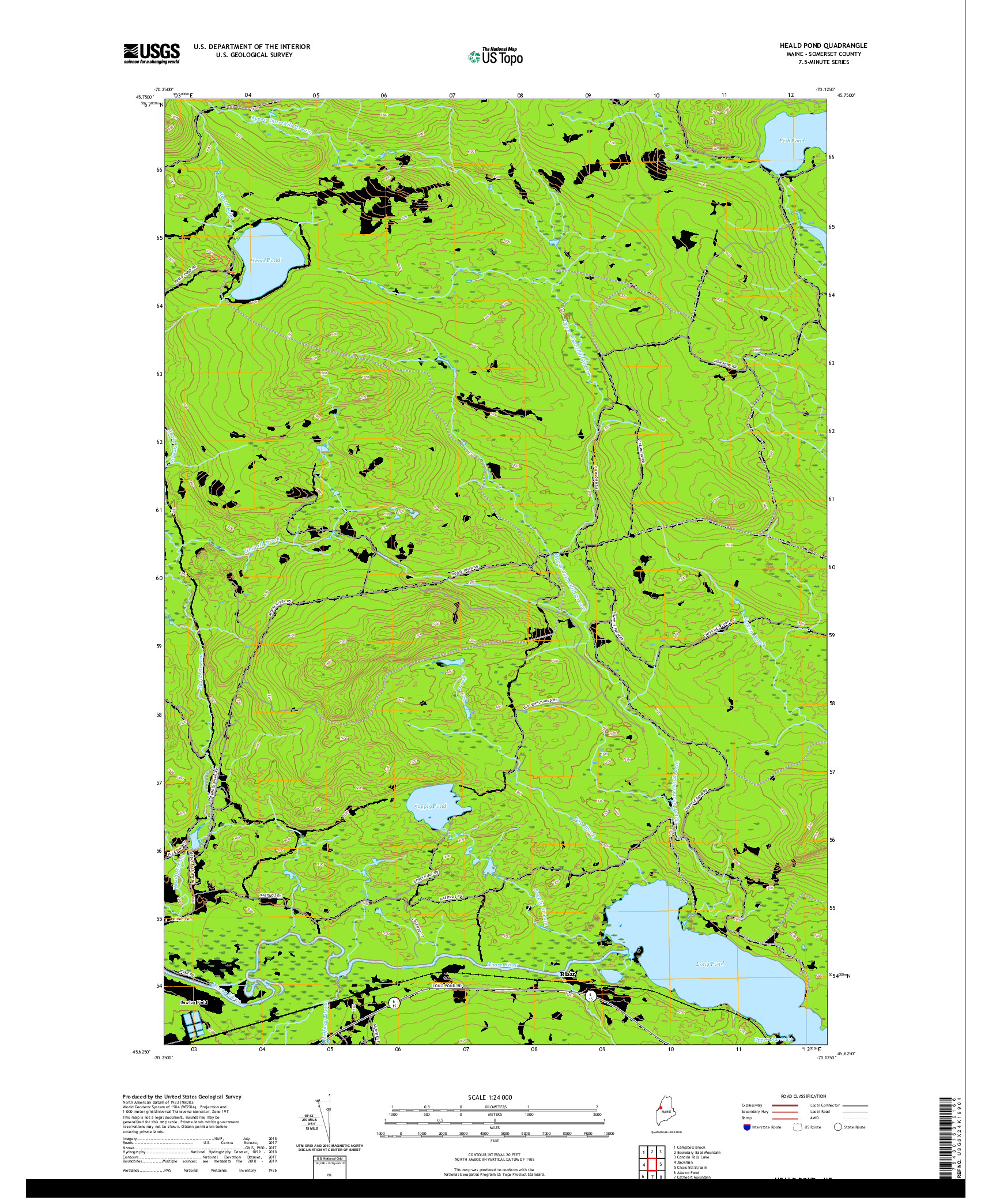 USGS US TOPO 7.5-MINUTE MAP FOR HEALD POND, ME 2021