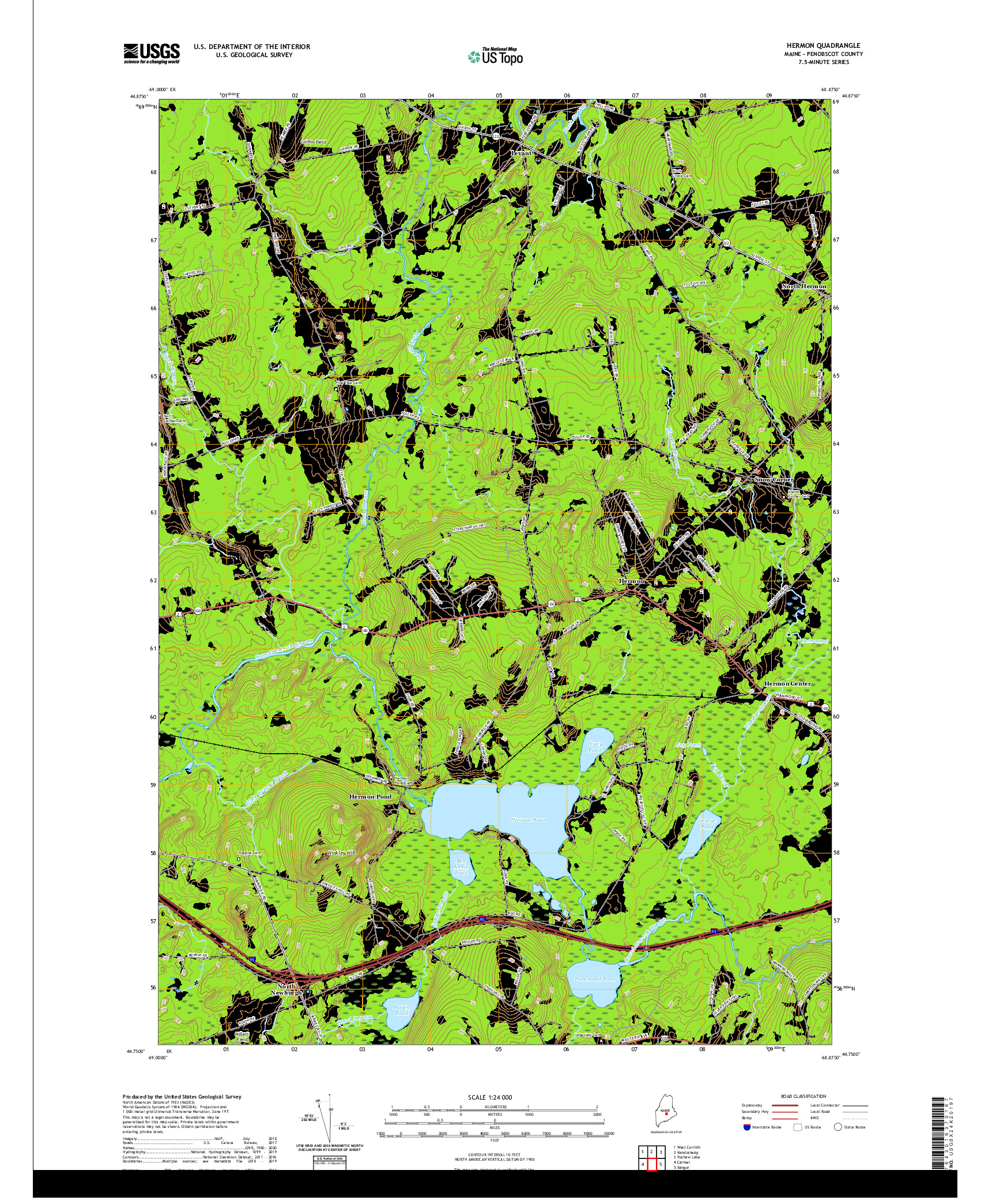 USGS US TOPO 7.5-MINUTE MAP FOR HERMON, ME 2021