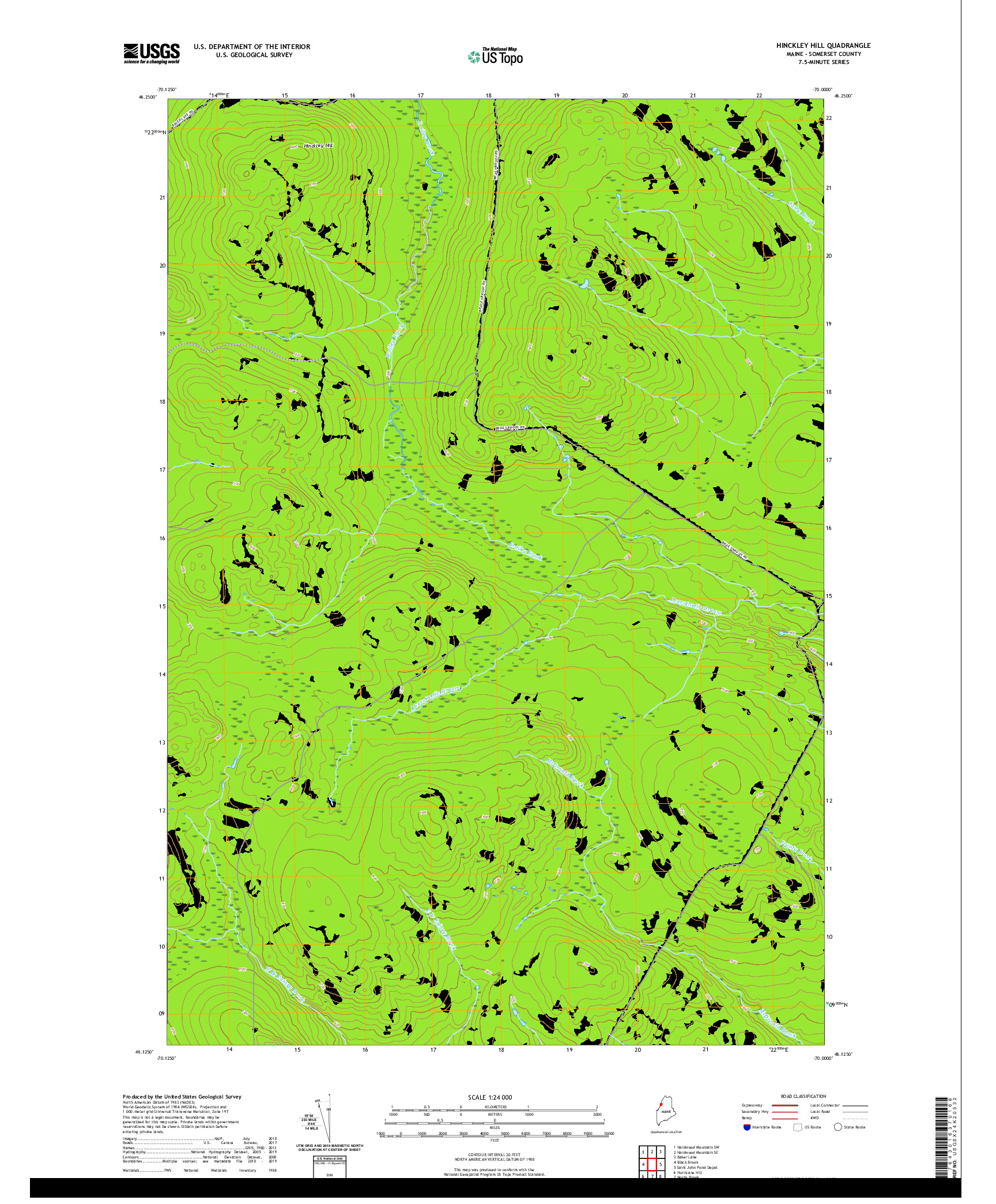 USGS US TOPO 7.5-MINUTE MAP FOR HINCKLEY HILL, ME 2021