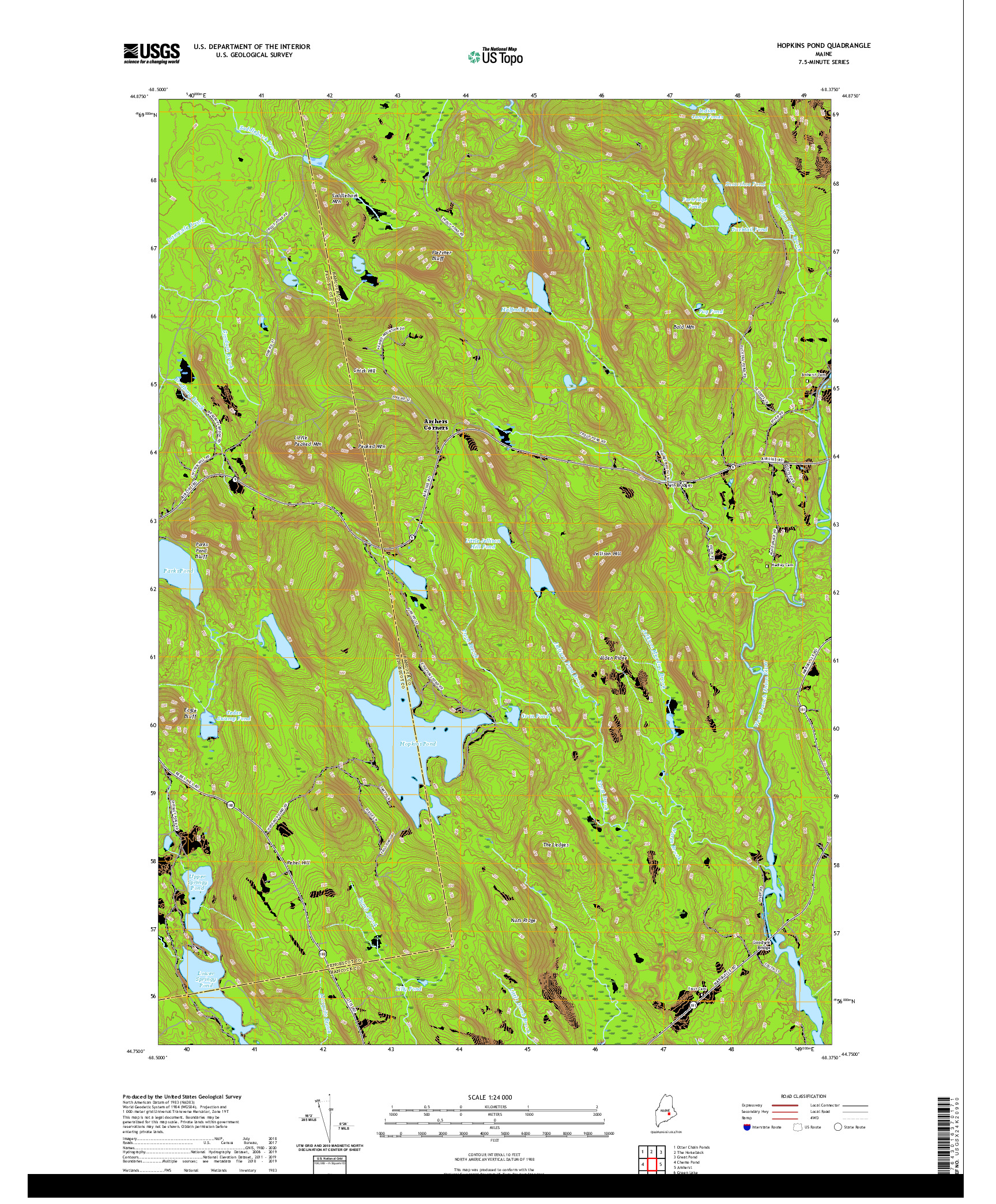 USGS US TOPO 7.5-MINUTE MAP FOR HOPKINS POND, ME 2021