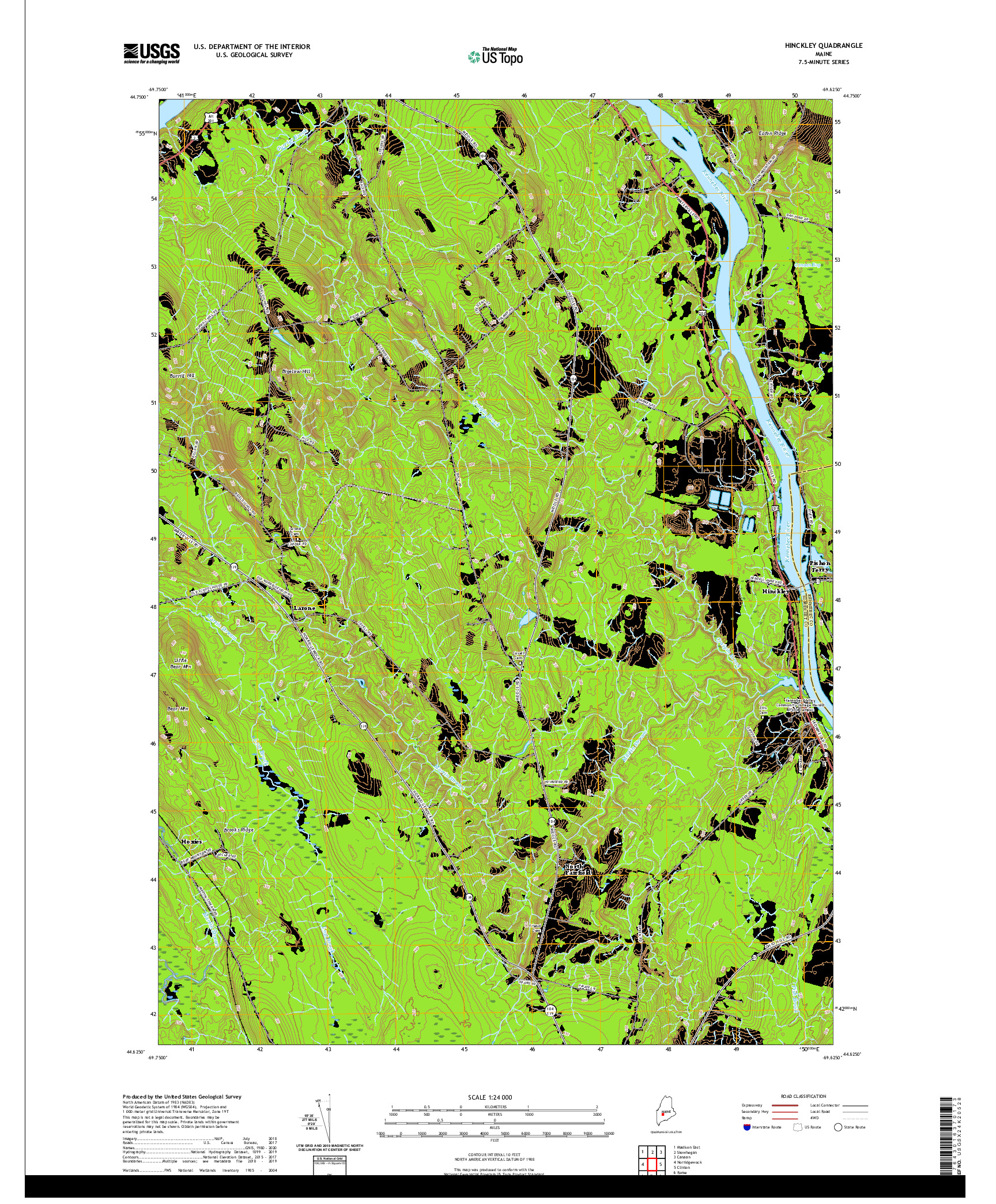 USGS US TOPO 7.5-MINUTE MAP FOR HINCKLEY, ME 2021