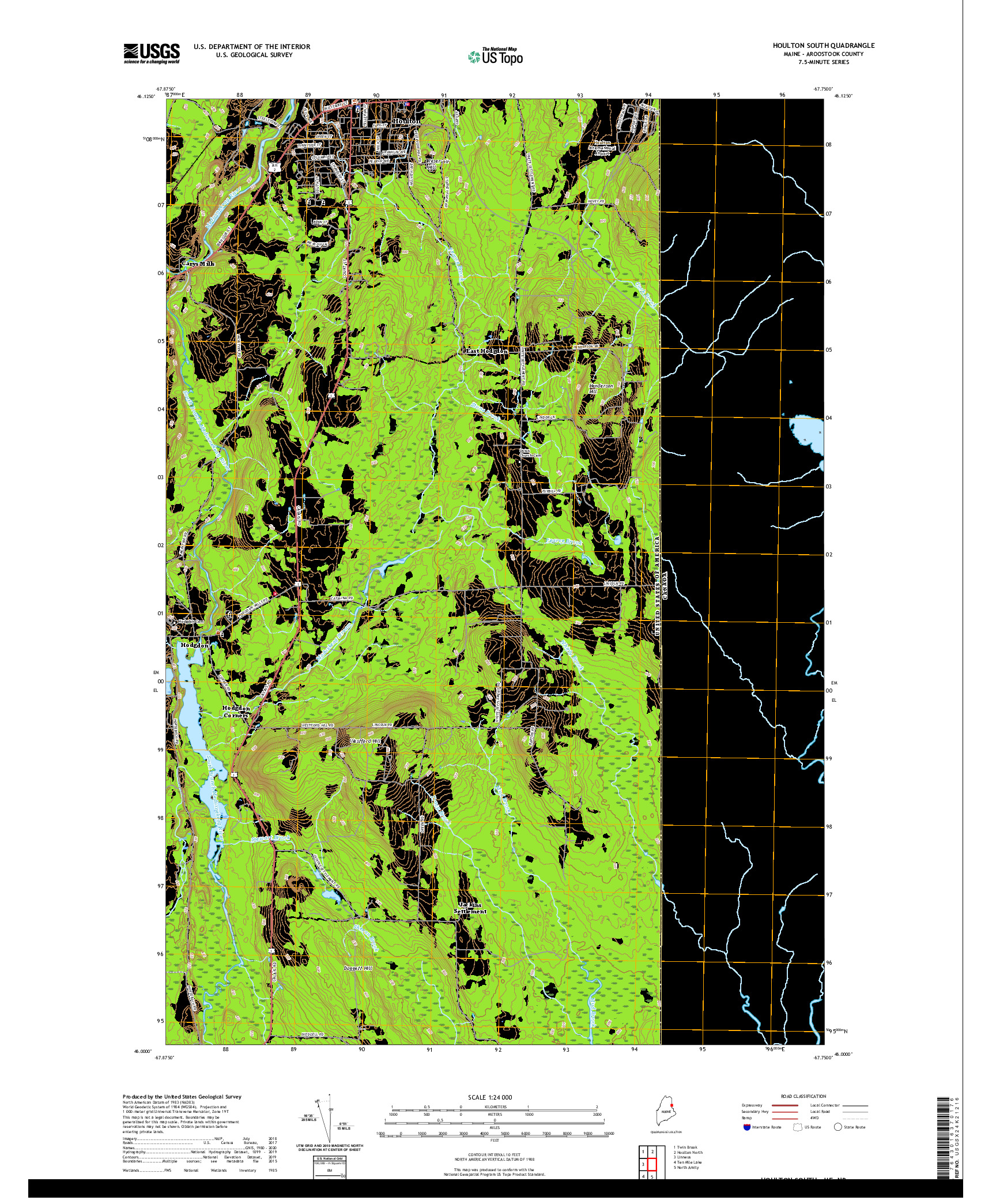 USGS US TOPO 7.5-MINUTE MAP FOR HOULTON SOUTH, ME,NB 2021