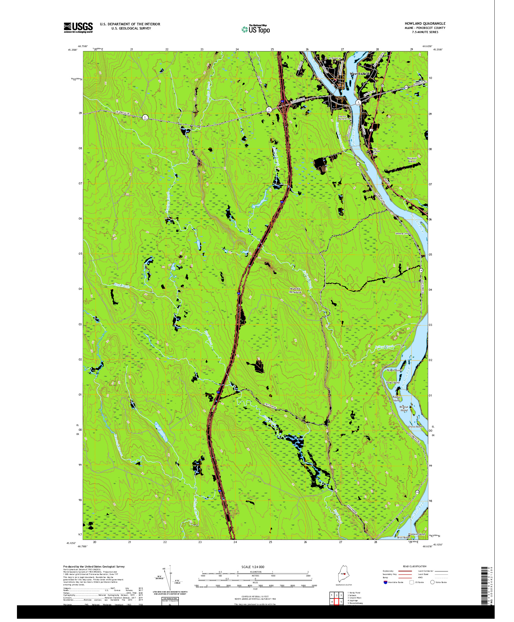 USGS US TOPO 7.5-MINUTE MAP FOR HOWLAND, ME 2021