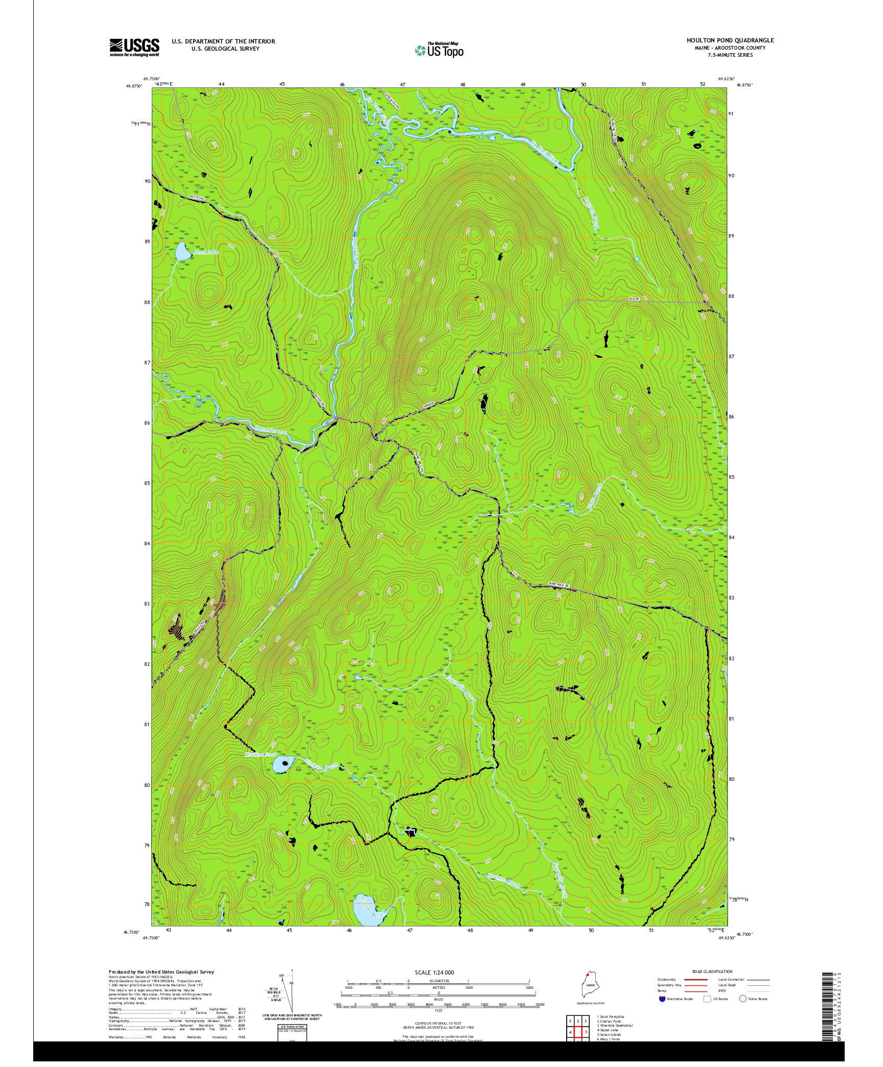 USGS US TOPO 7.5-MINUTE MAP FOR HOULTON POND, ME 2021