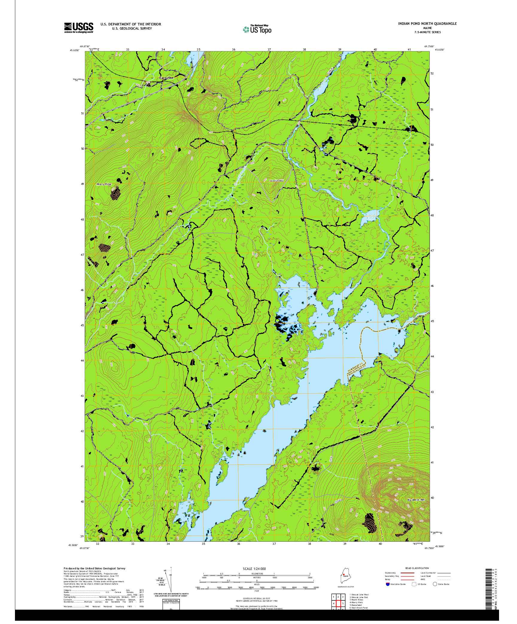 USGS US TOPO 7.5-MINUTE MAP FOR INDIAN POND NORTH, ME 2021