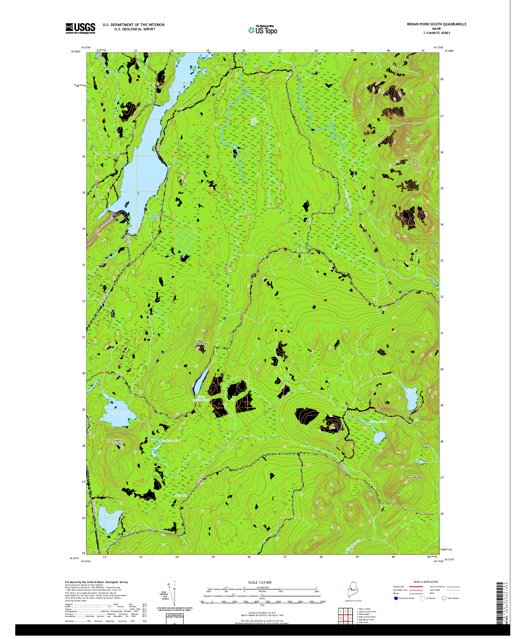 USGS US TOPO 7.5-MINUTE MAP FOR INDIAN POND SOUTH, ME 2021