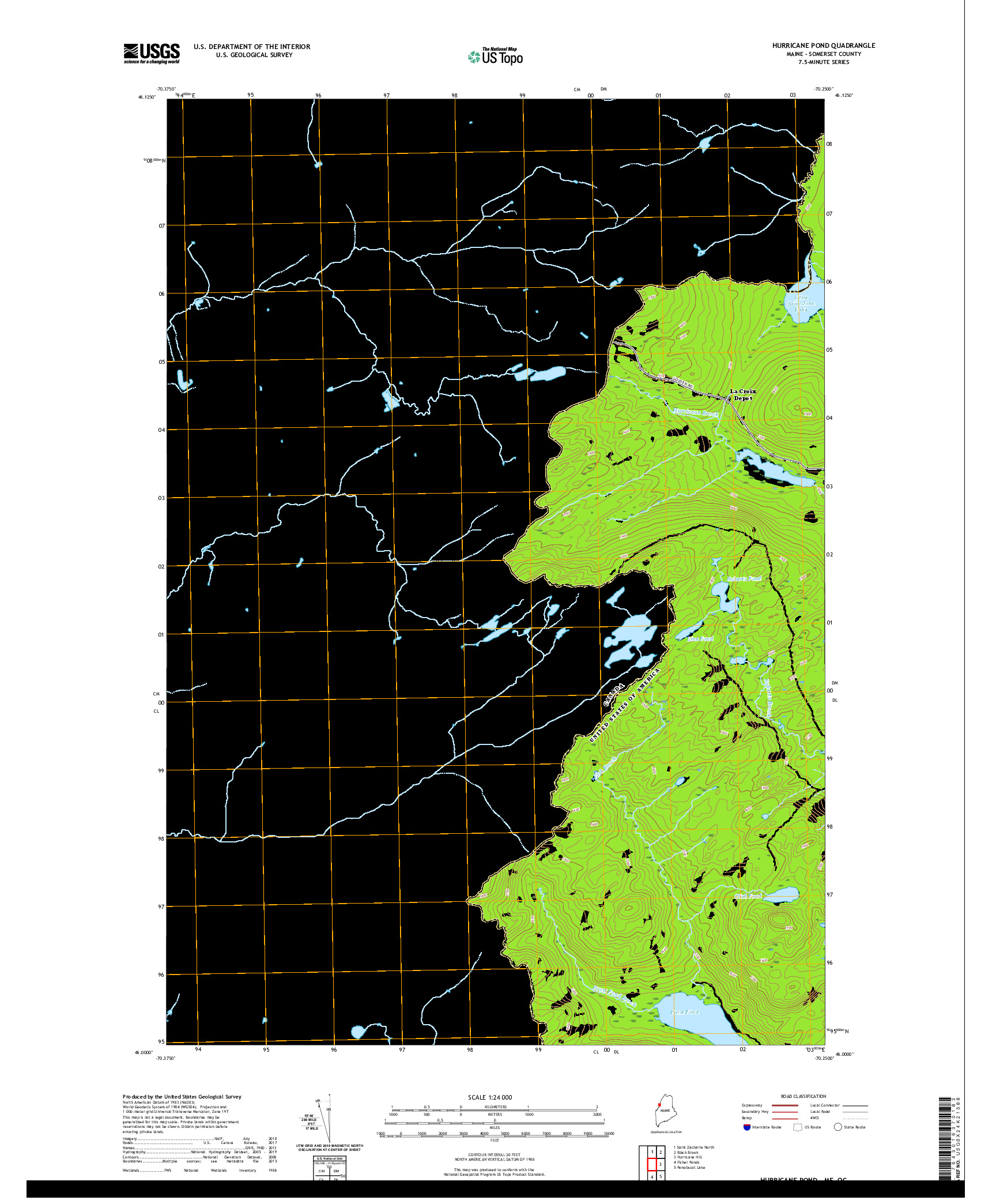 USGS US TOPO 7.5-MINUTE MAP FOR HURRICANE POND, ME,QC 2021