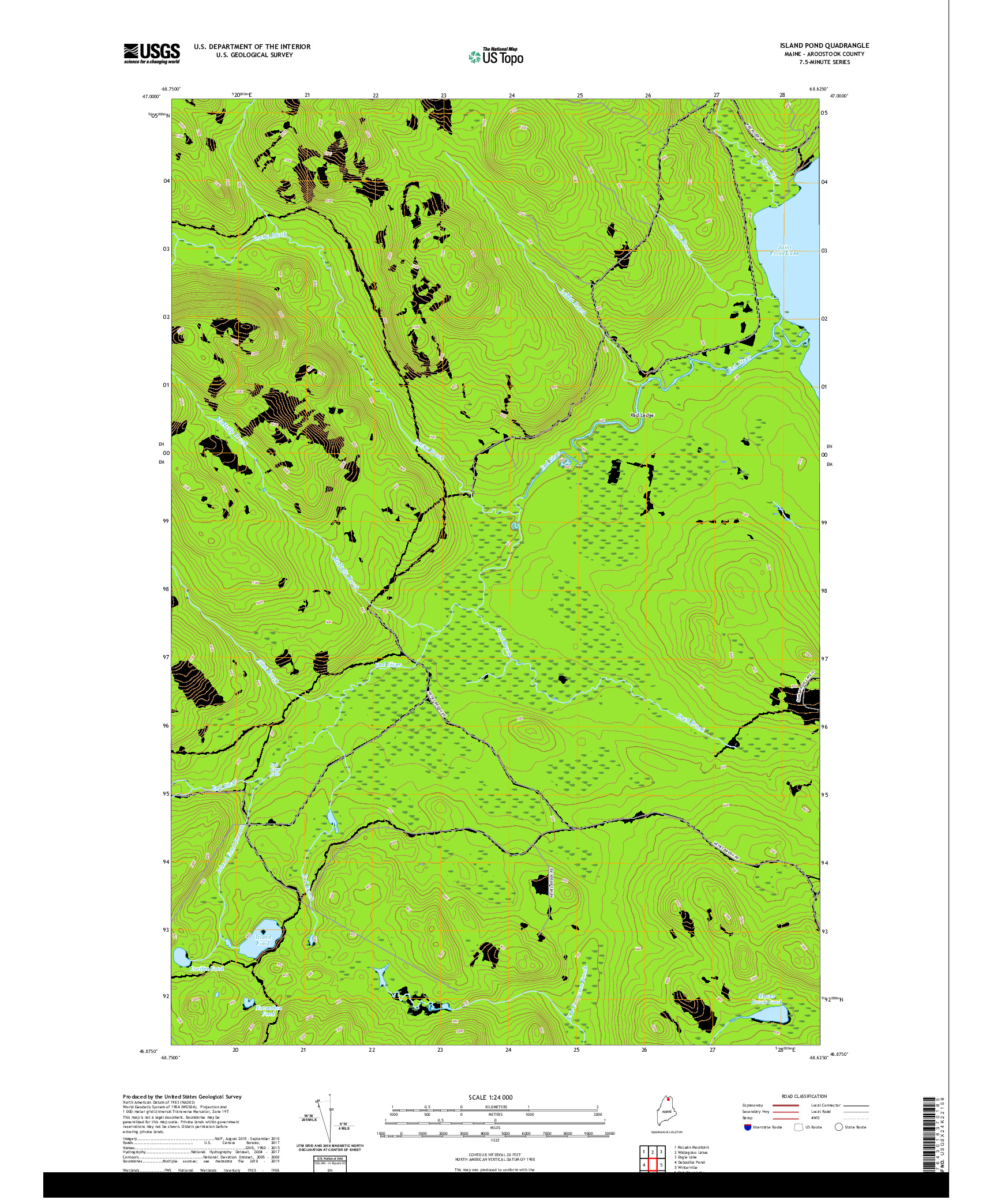 USGS US TOPO 7.5-MINUTE MAP FOR ISLAND POND, ME 2021