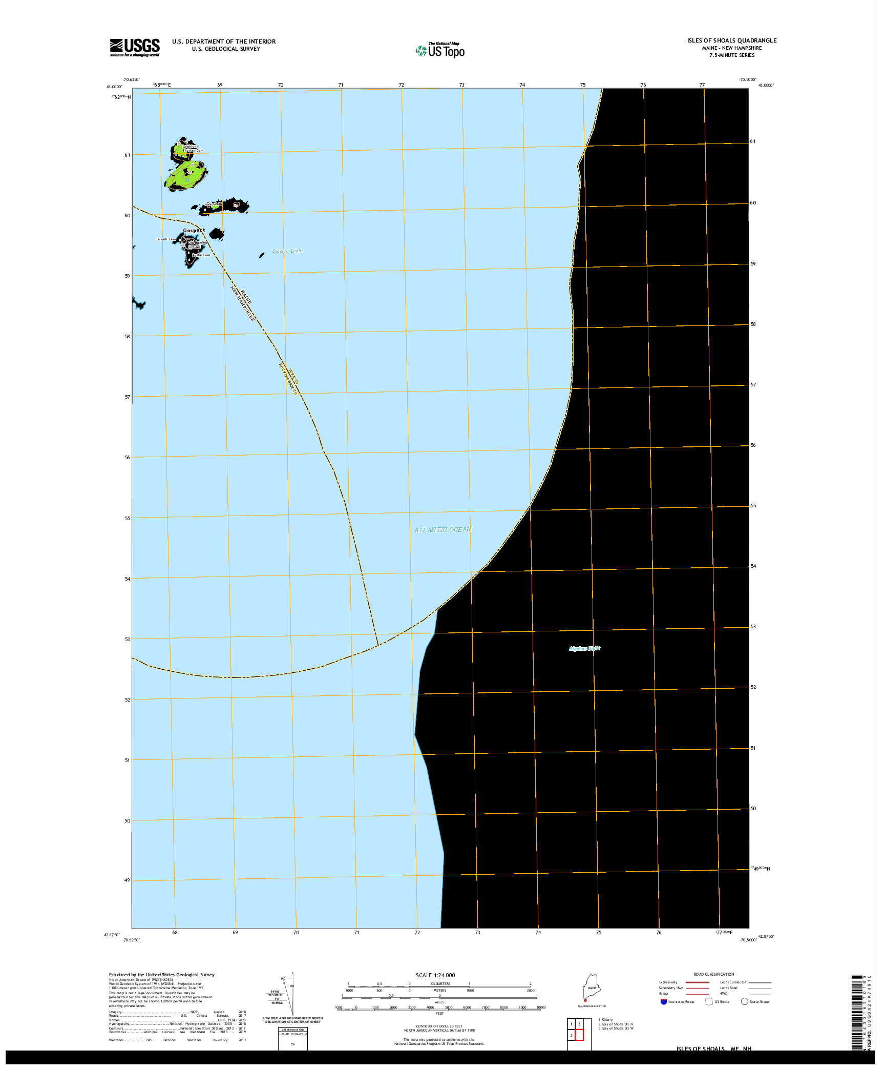 USGS US TOPO 7.5-MINUTE MAP FOR ISLES OF SHOALS, ME,NH 2021