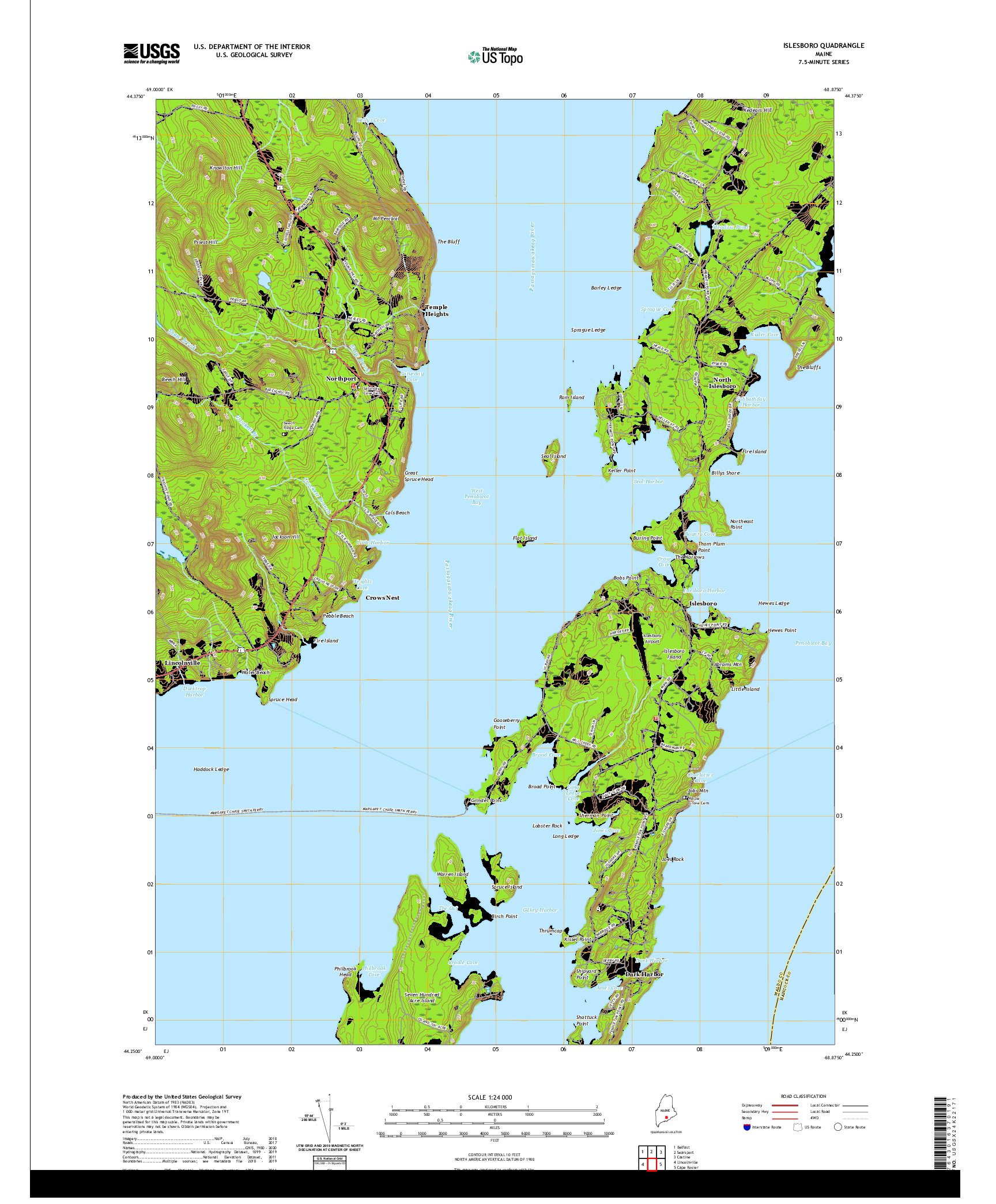 USGS US TOPO 7.5-MINUTE MAP FOR ISLESBORO, ME 2021