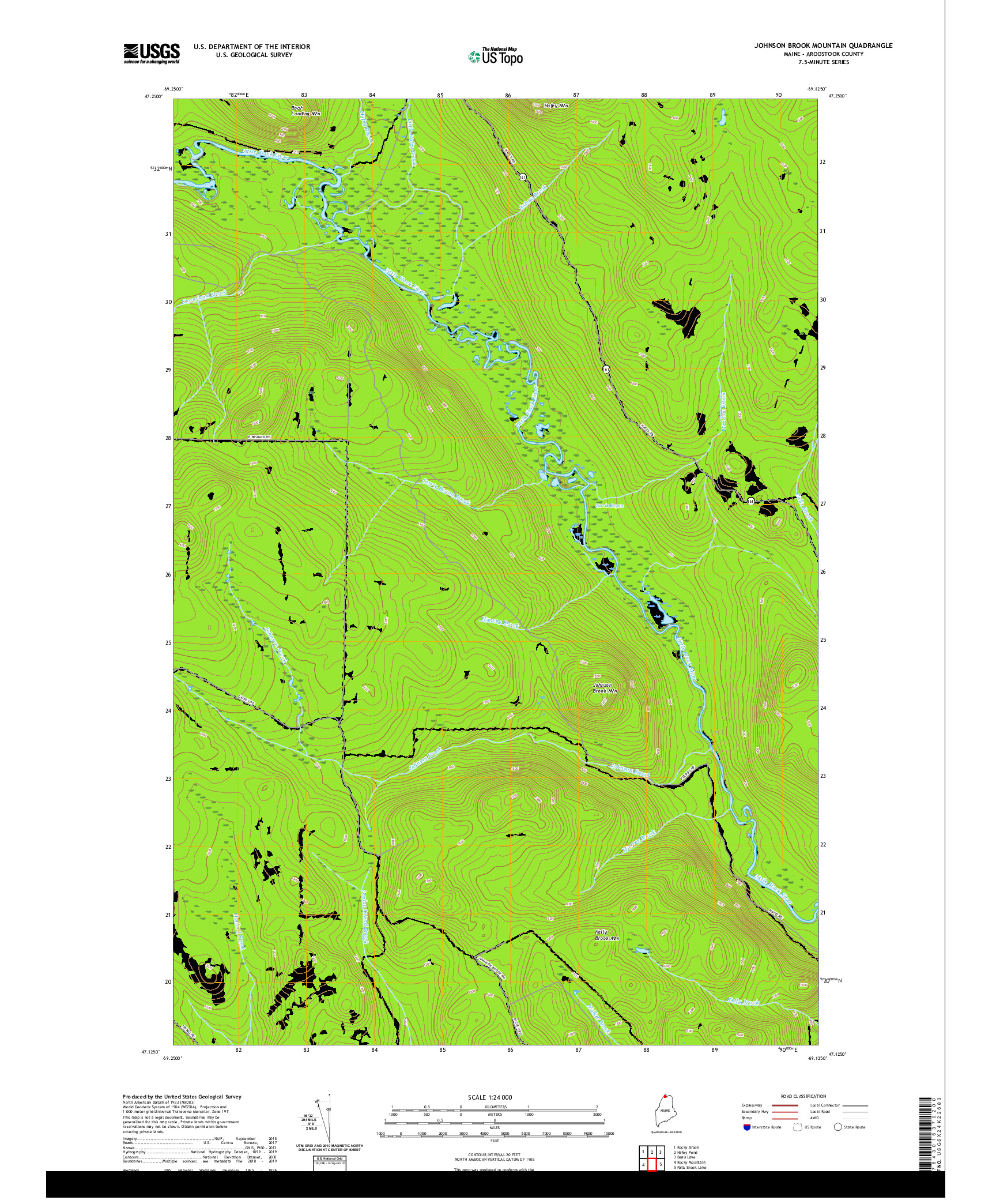 USGS US TOPO 7.5-MINUTE MAP FOR JOHNSON BROOK MOUNTAIN, ME 2021