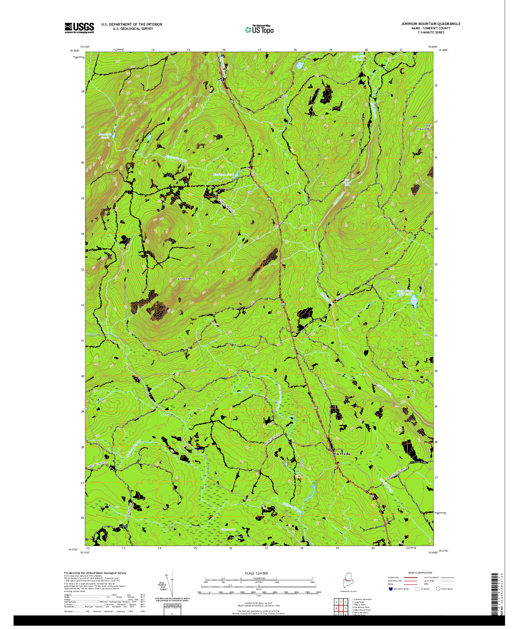 USGS US TOPO 7.5-MINUTE MAP FOR JOHNSON MOUNTAIN, ME 2021