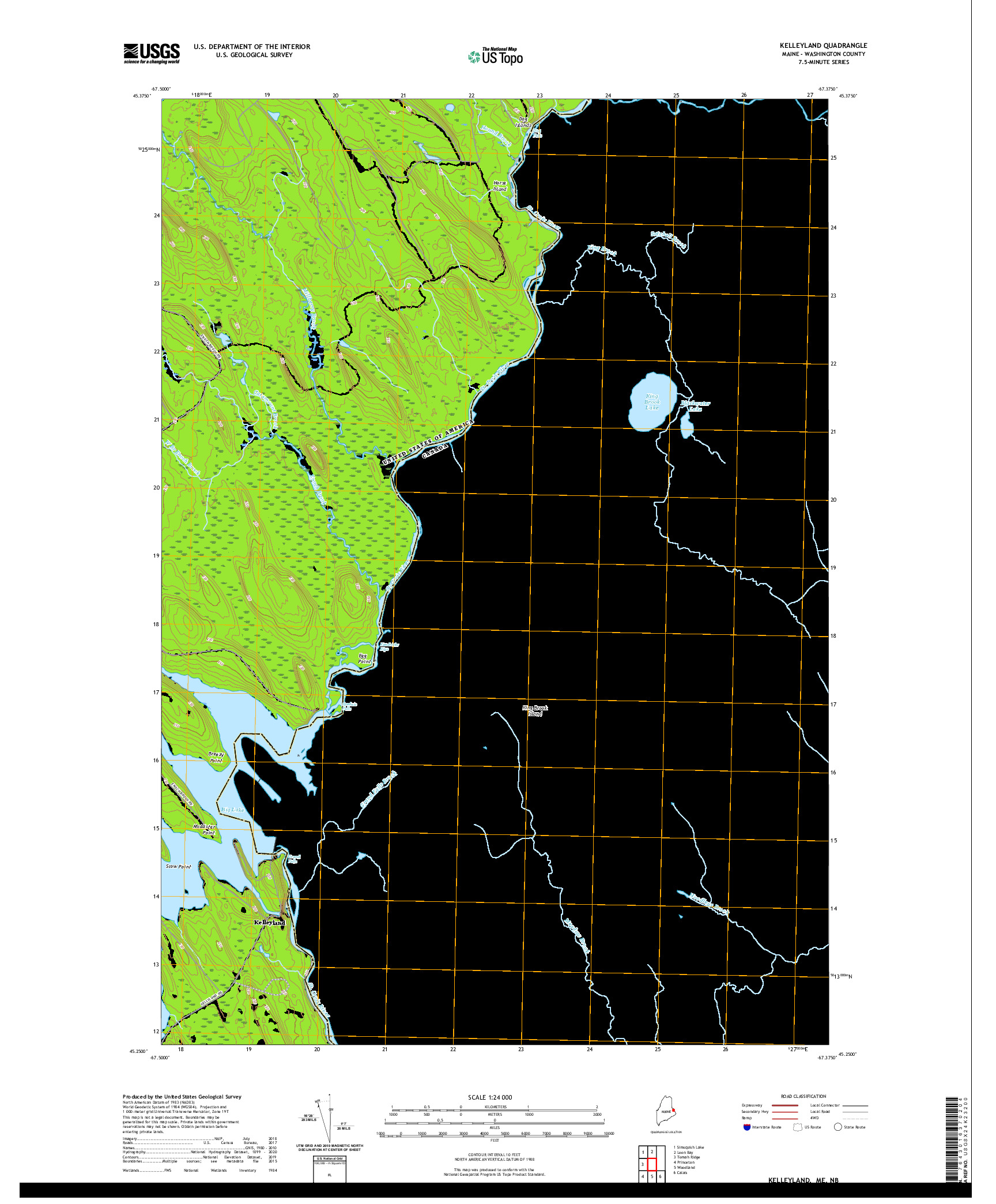USGS US TOPO 7.5-MINUTE MAP FOR KELLEYLAND, ME,NB 2021