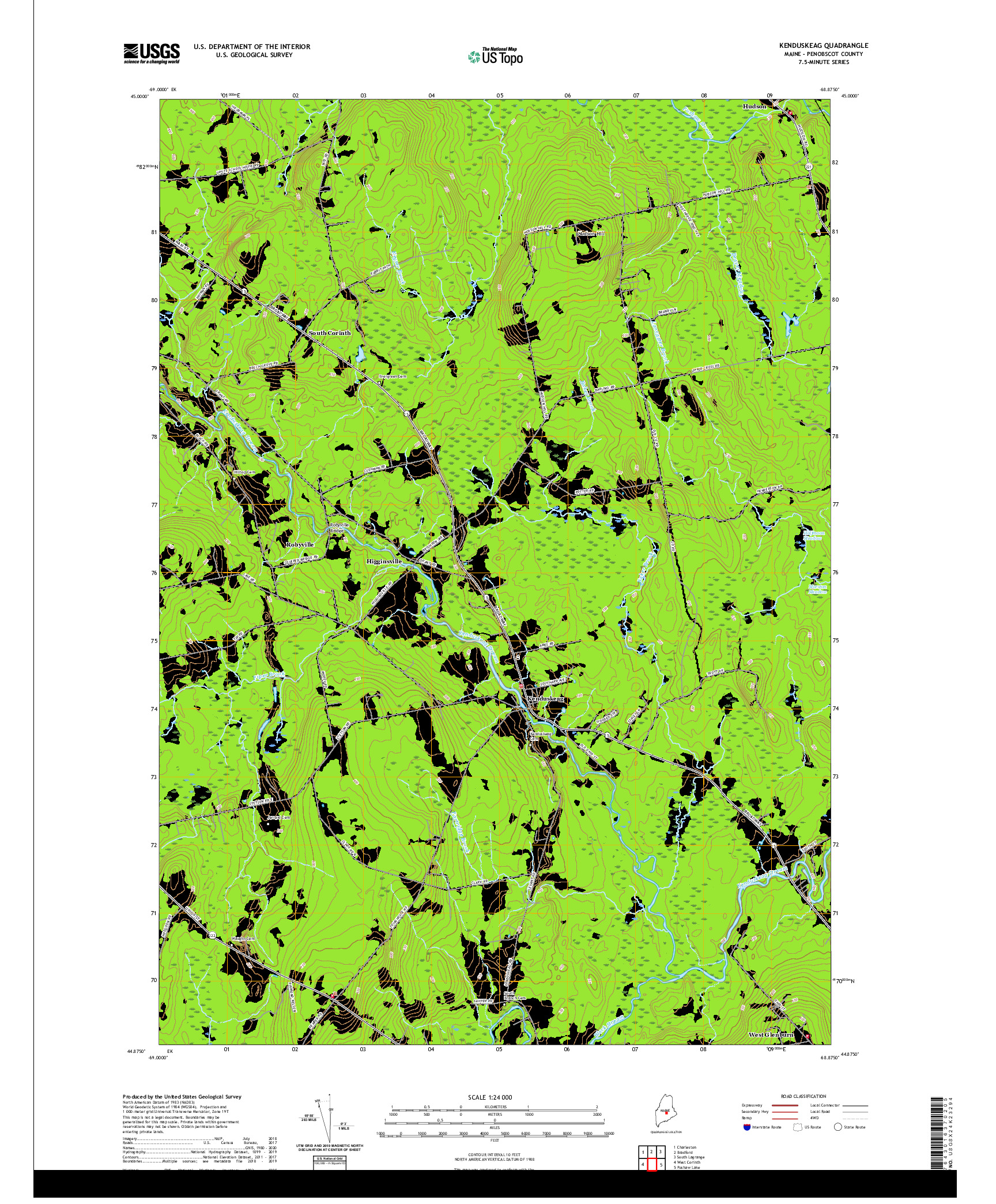 USGS US TOPO 7.5-MINUTE MAP FOR KENDUSKEAG, ME 2021