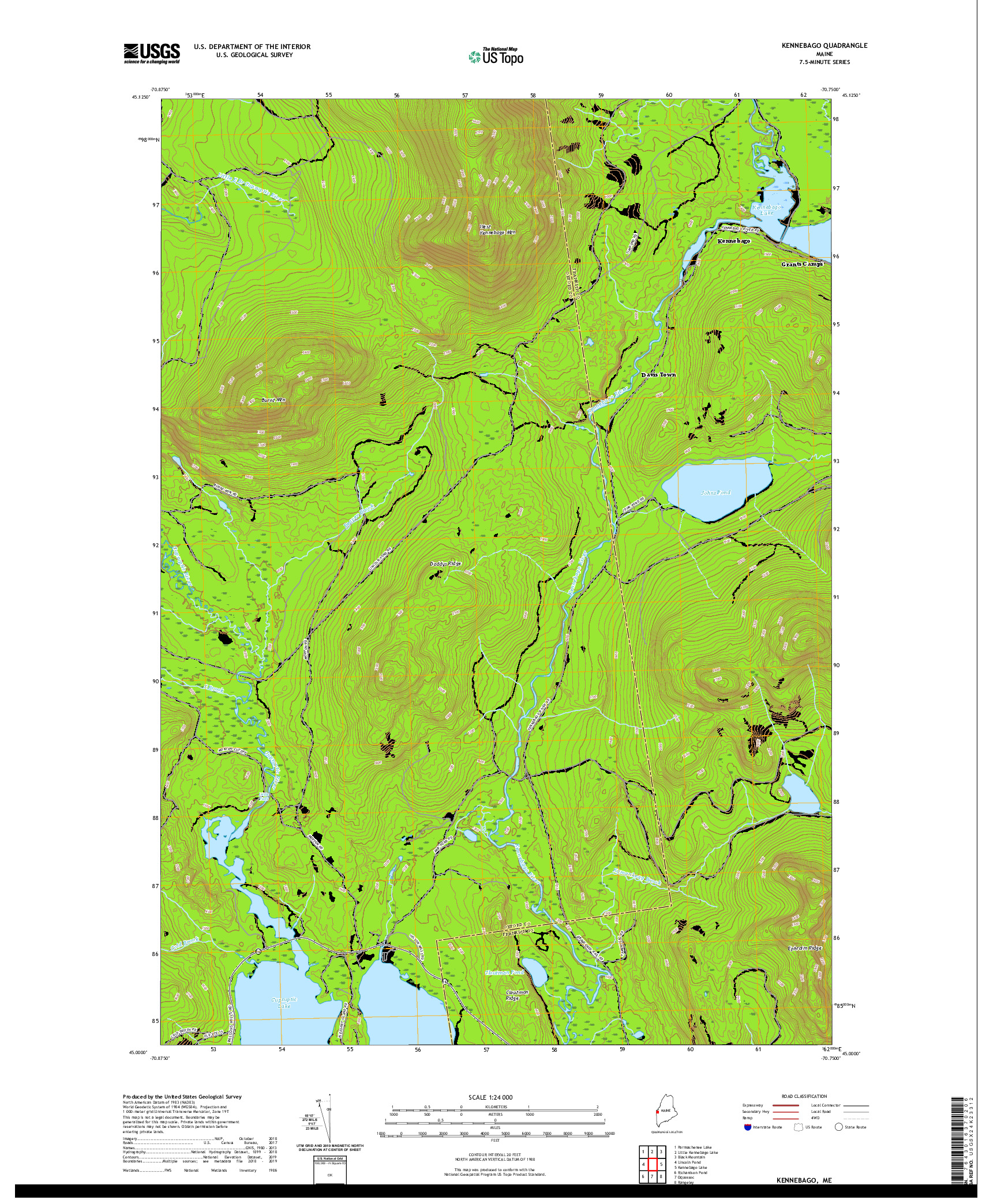 USGS US TOPO 7.5-MINUTE MAP FOR KENNEBAGO, ME 2021