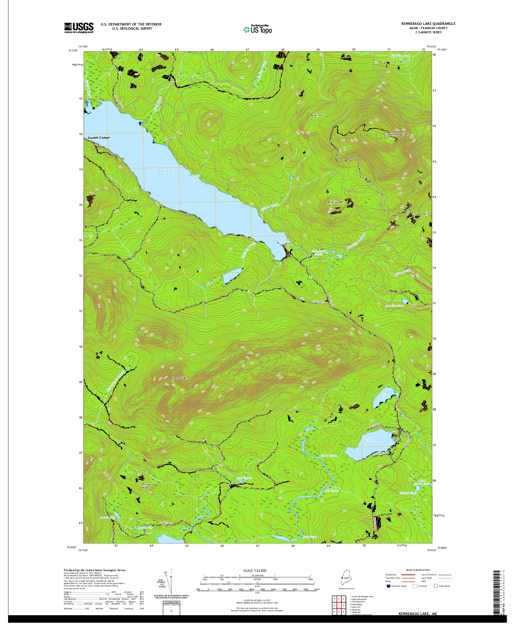 USGS US TOPO 7.5-MINUTE MAP FOR KENNEBAGO LAKE, ME 2021