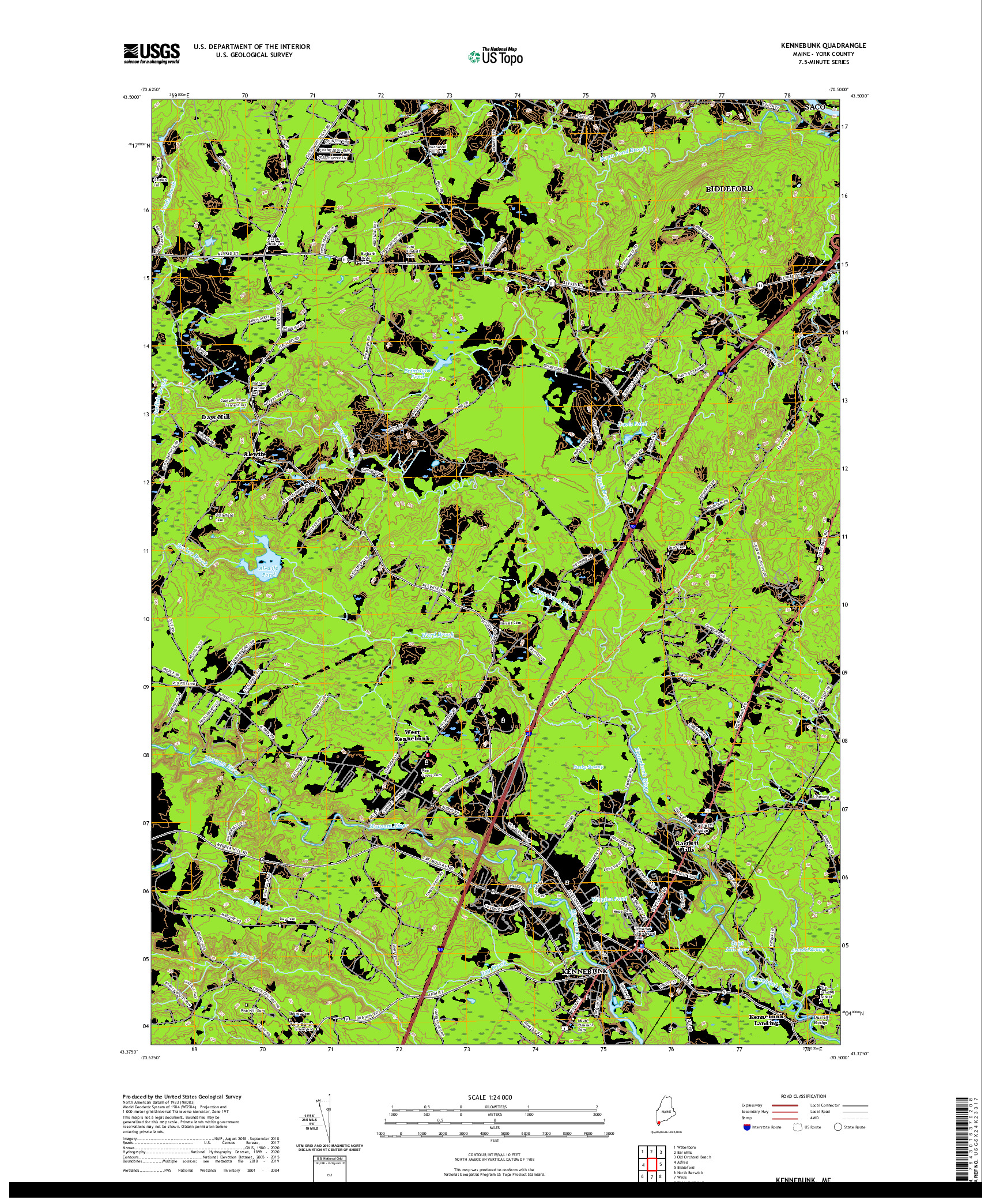 USGS US TOPO 7.5-MINUTE MAP FOR KENNEBUNK, ME 2021