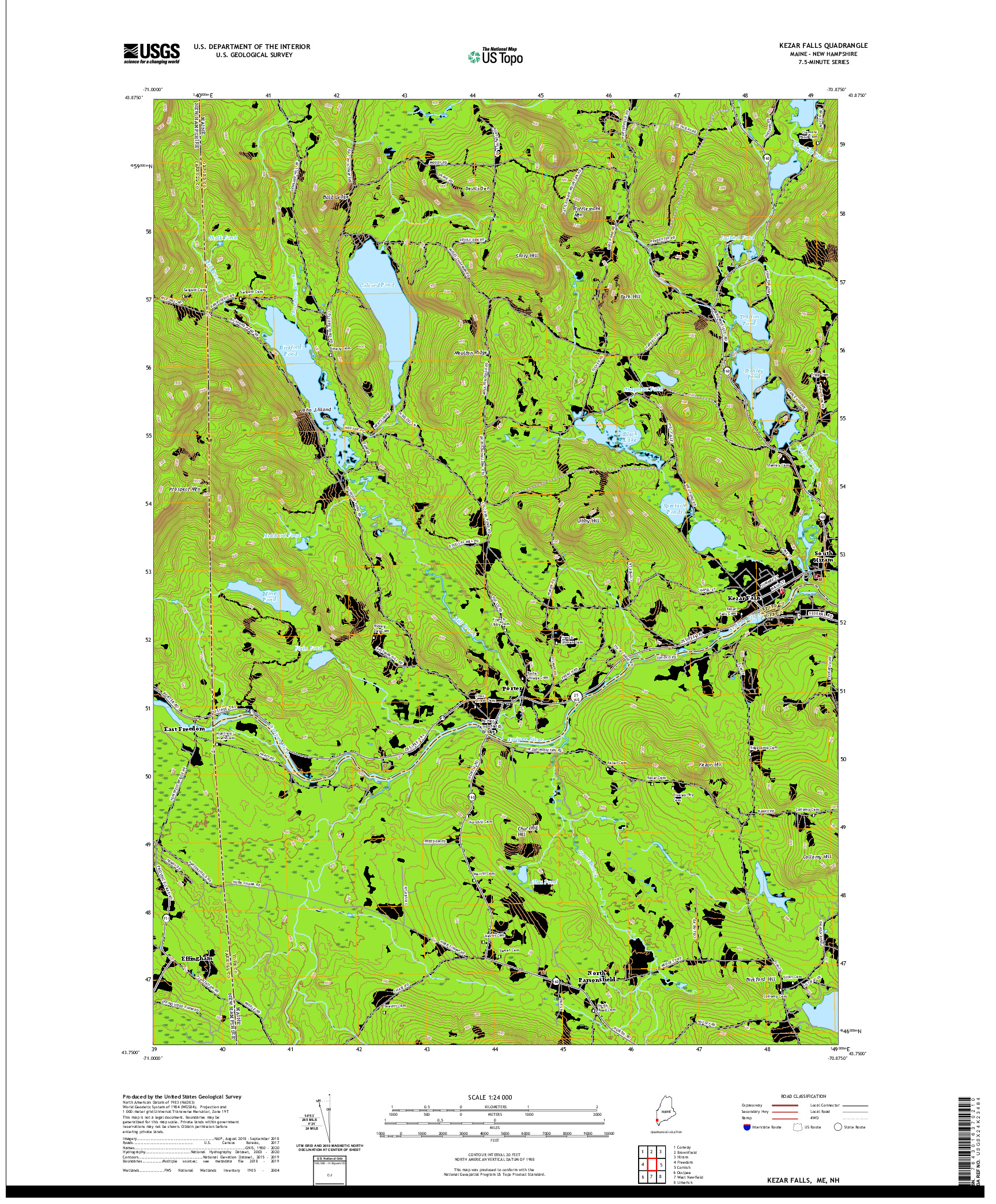 USGS US TOPO 7.5-MINUTE MAP FOR KEZAR FALLS, ME,NH 2021