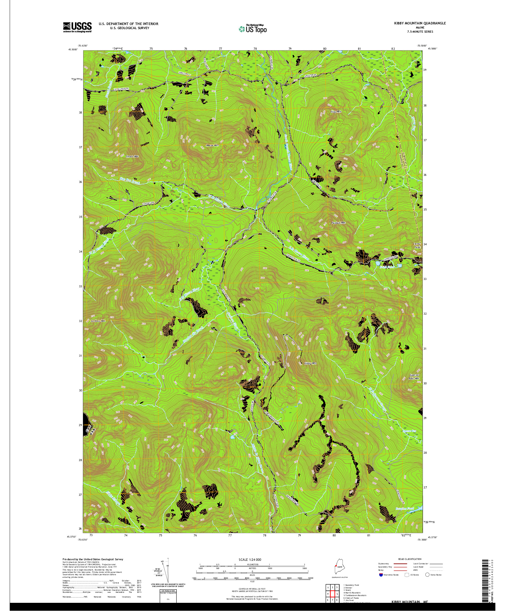 USGS US TOPO 7.5-MINUTE MAP FOR KIBBY MOUNTAIN, ME 2021