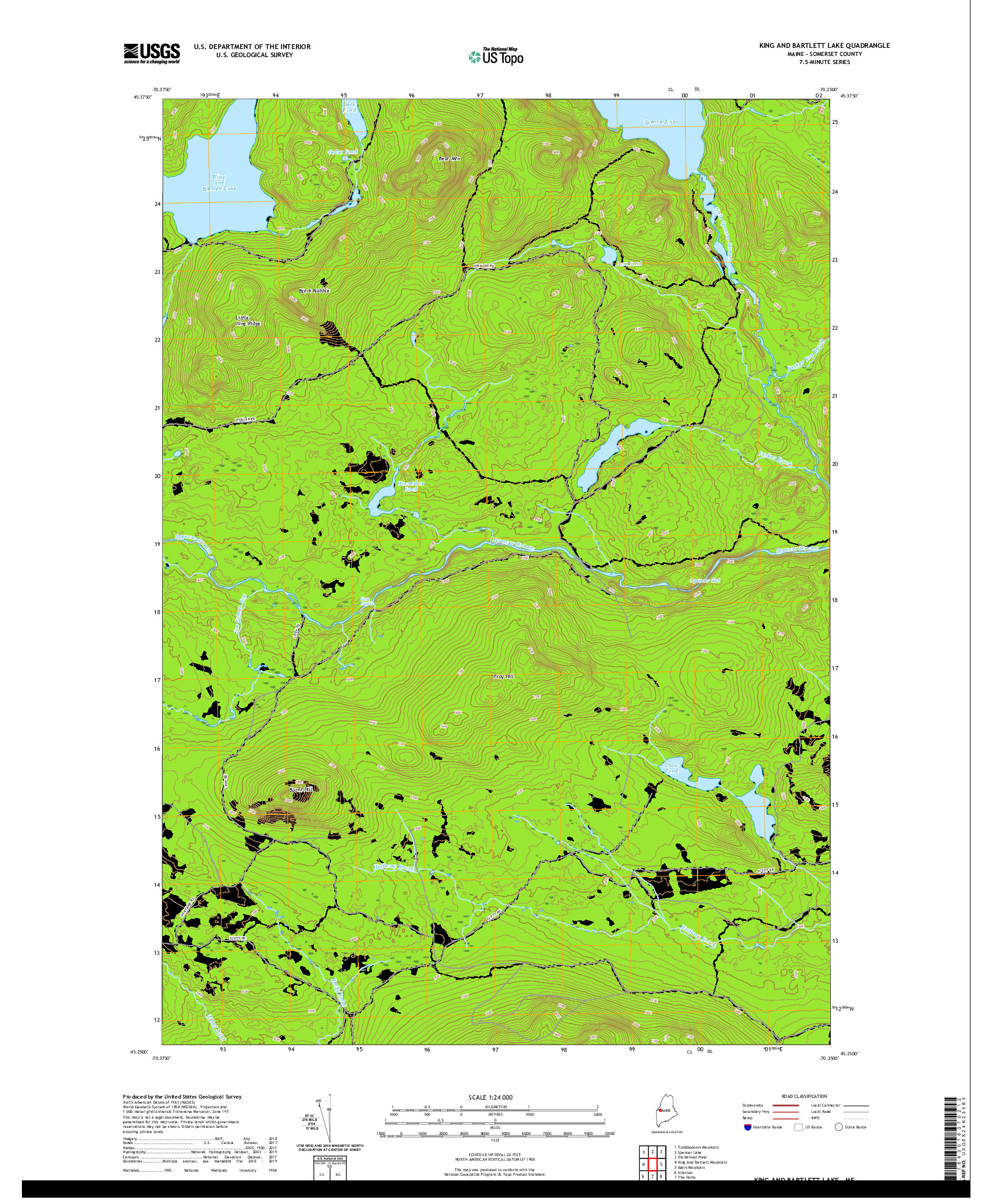 USGS US TOPO 7.5-MINUTE MAP FOR KING AND BARTLETT LAKE, ME 2021