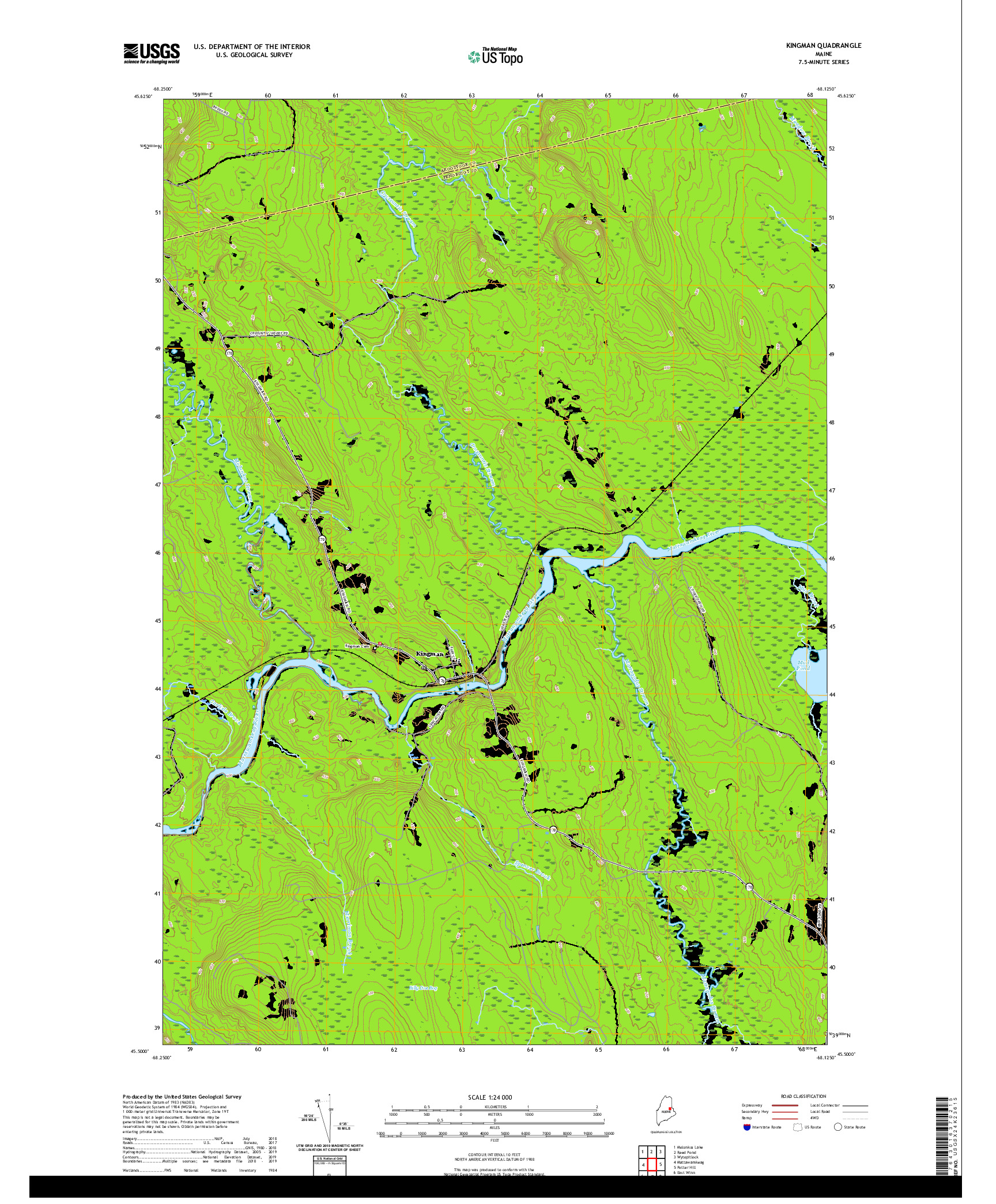 USGS US TOPO 7.5-MINUTE MAP FOR KINGMAN, ME 2021