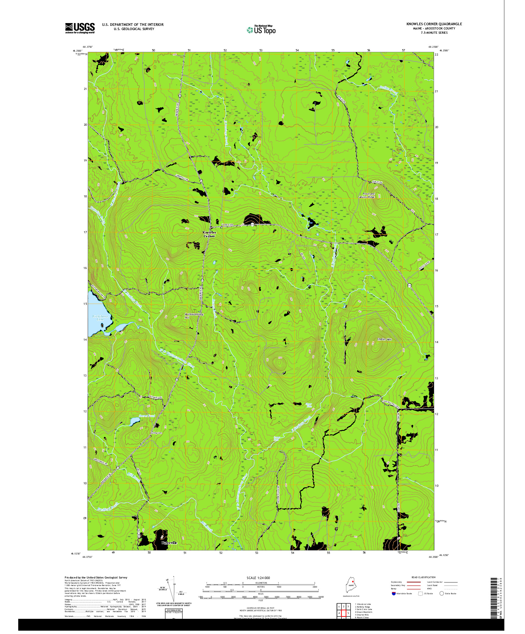USGS US TOPO 7.5-MINUTE MAP FOR KNOWLES CORNER, ME 2021