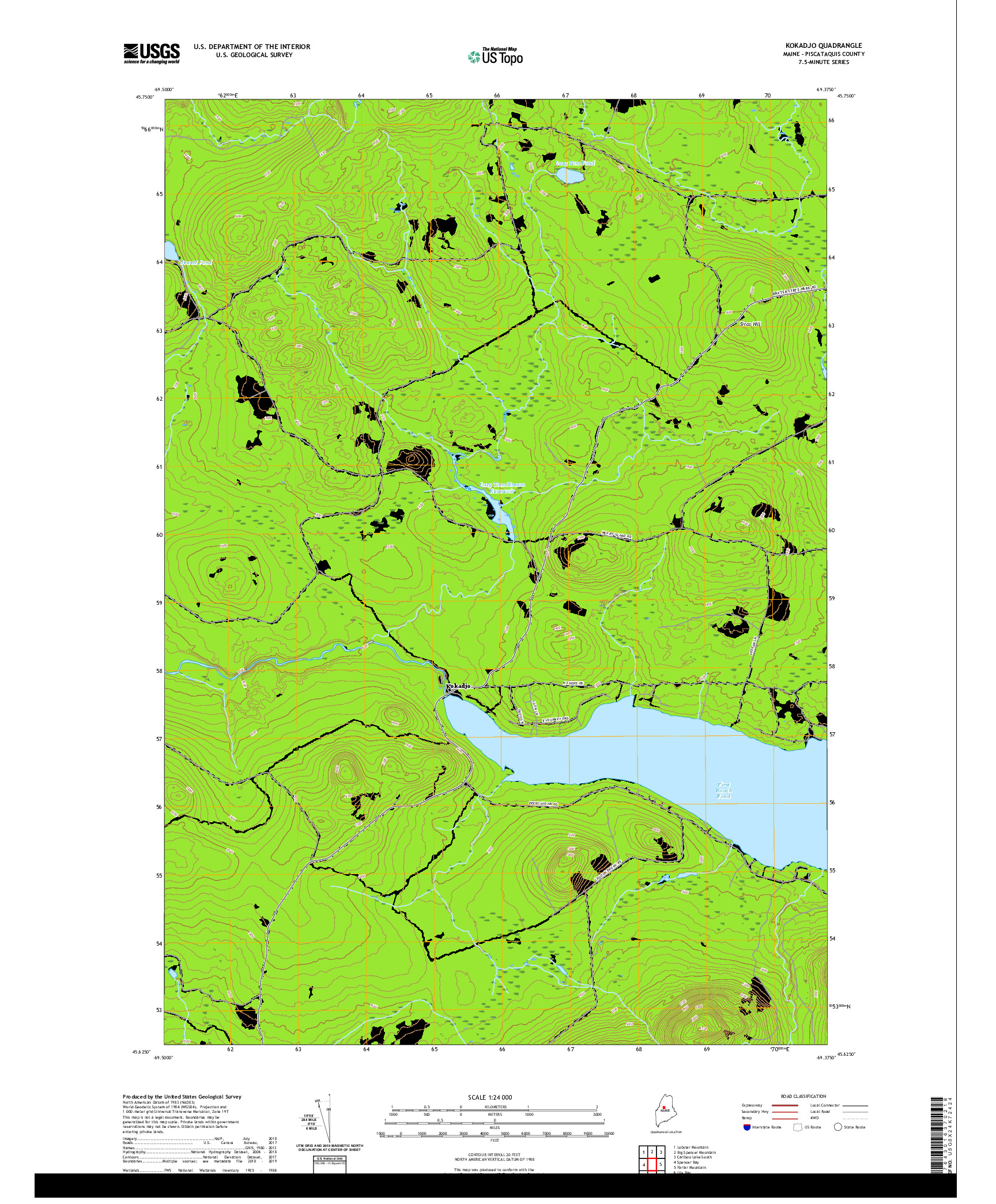 USGS US TOPO 7.5-MINUTE MAP FOR KOKADJO, ME 2021