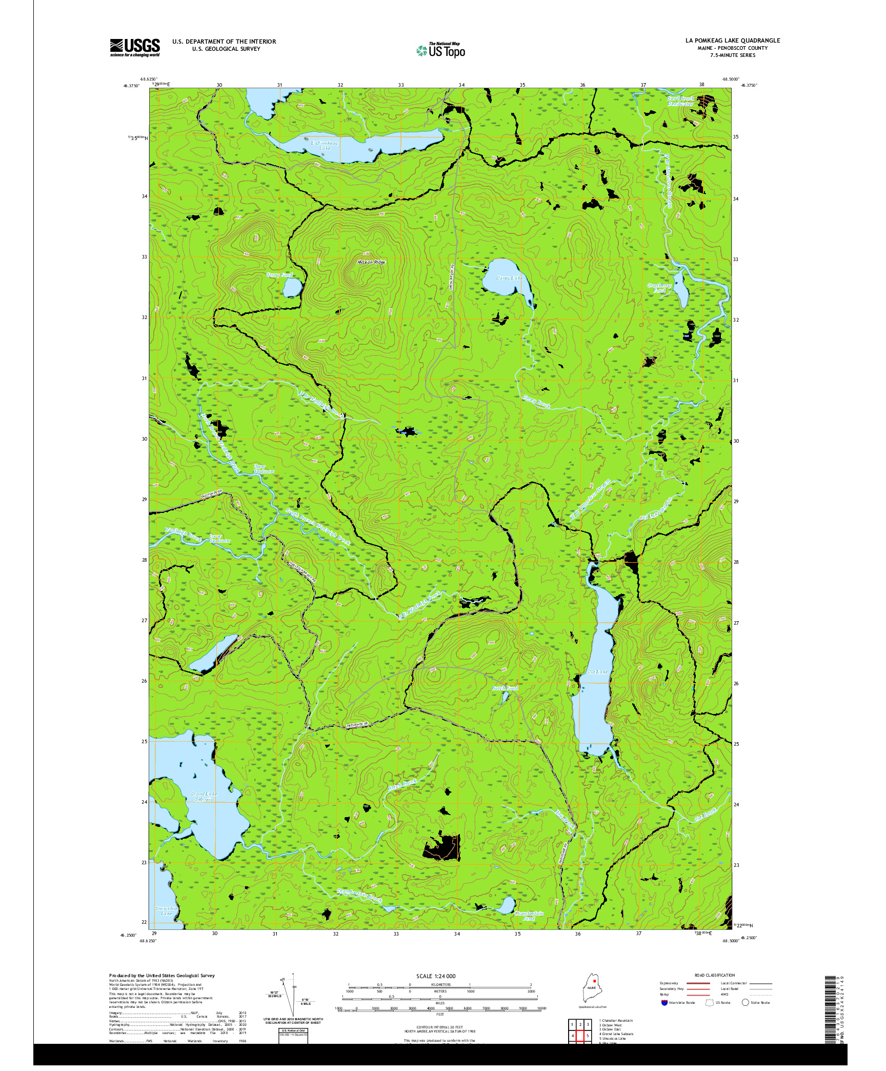 USGS US TOPO 7.5-MINUTE MAP FOR LA POMKEAG LAKE, ME 2021
