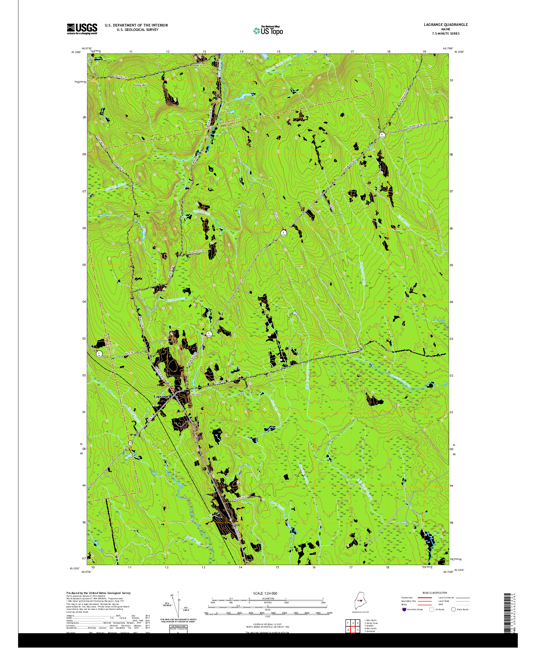 USGS US TOPO 7.5-MINUTE MAP FOR LAGRANGE, ME 2021