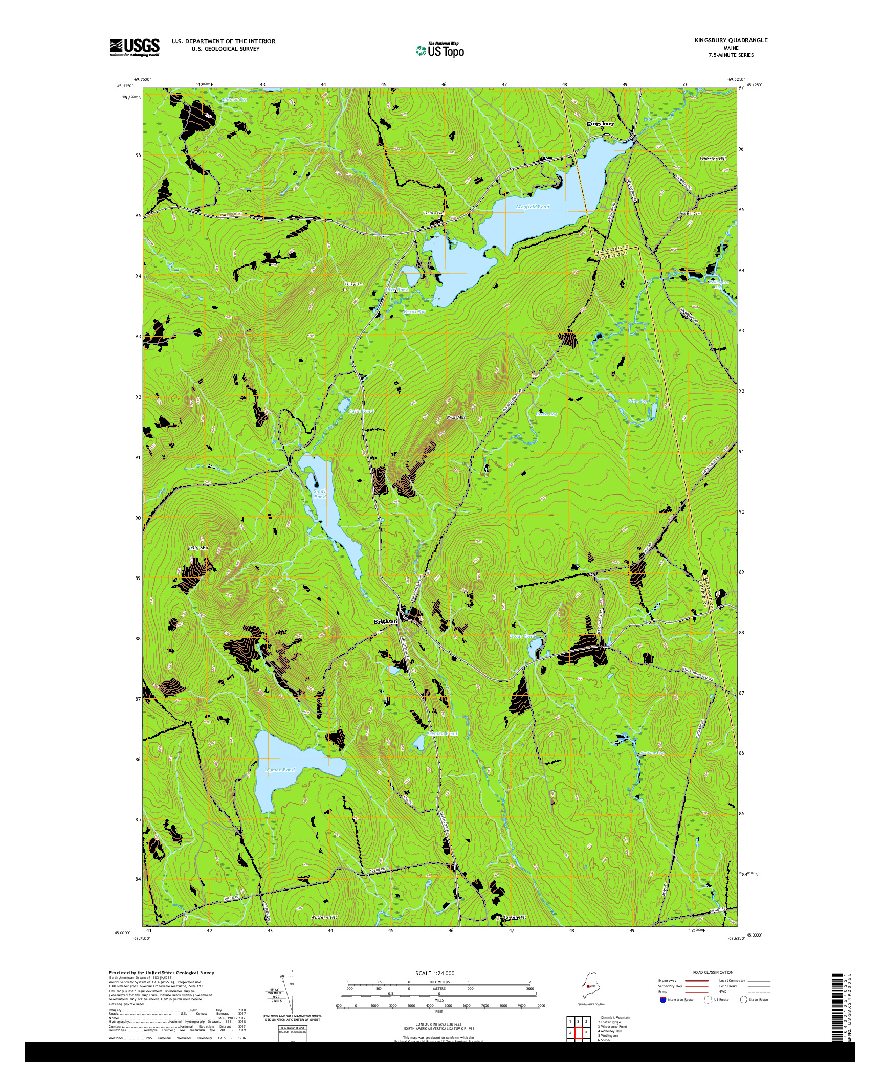 USGS US TOPO 7.5-MINUTE MAP FOR KINGSBURY, ME 2021