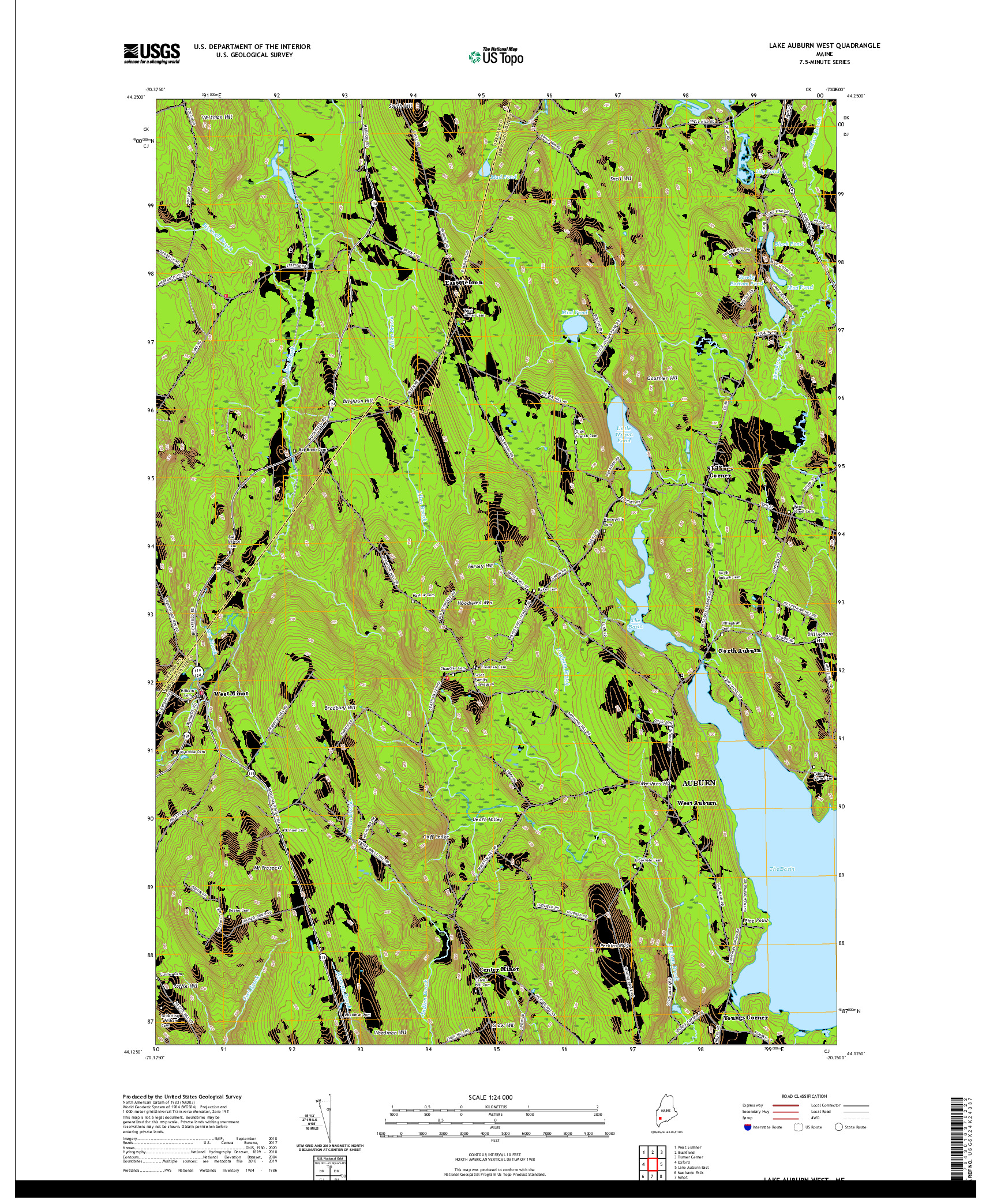 USGS US TOPO 7.5-MINUTE MAP FOR LAKE AUBURN WEST, ME 2021
