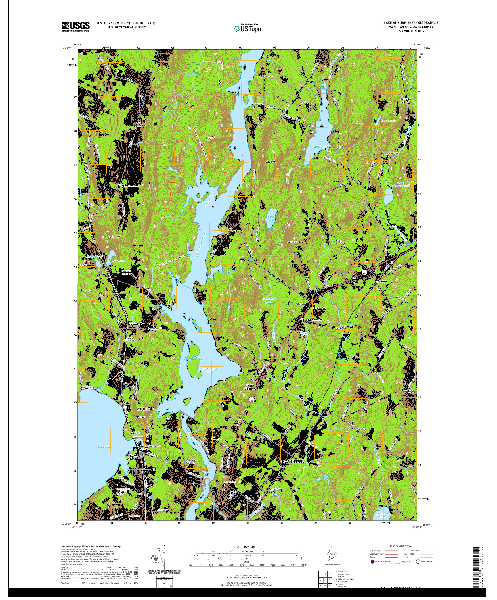 USGS US TOPO 7.5-MINUTE MAP FOR LAKE AUBURN EAST, ME 2021