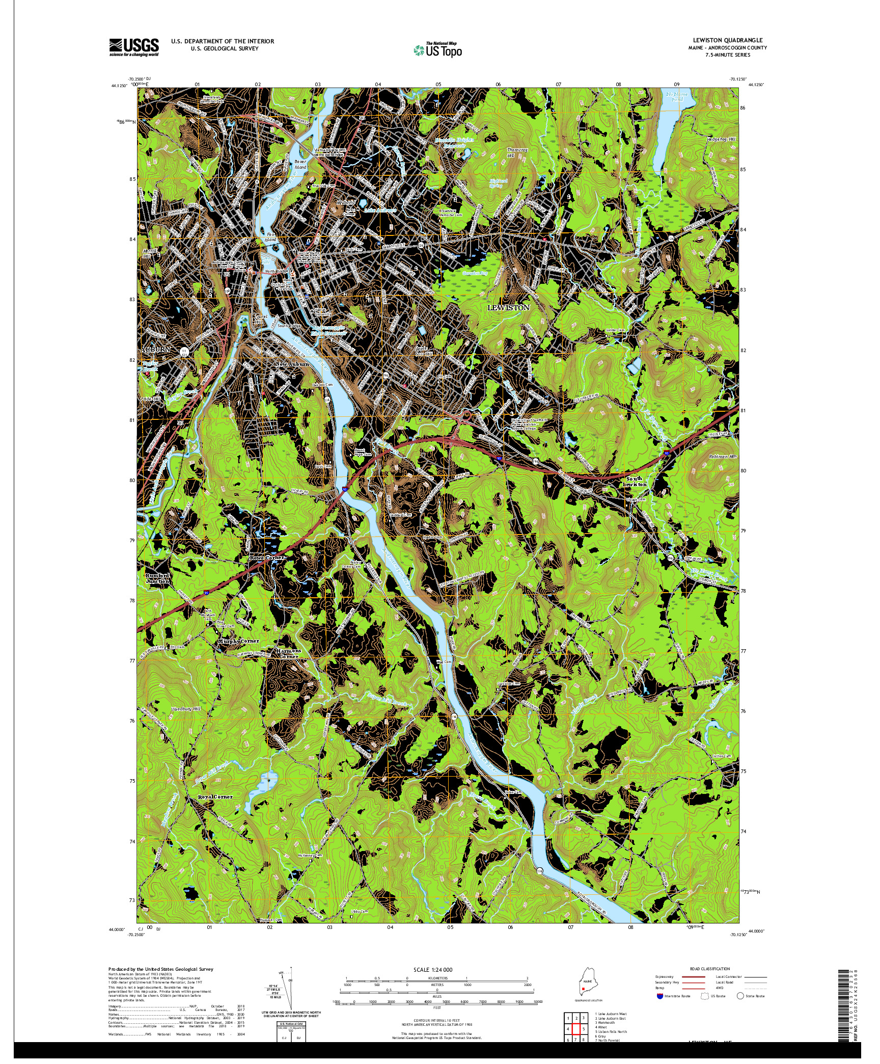USGS US TOPO 7.5-MINUTE MAP FOR LEWISTON, ME 2021