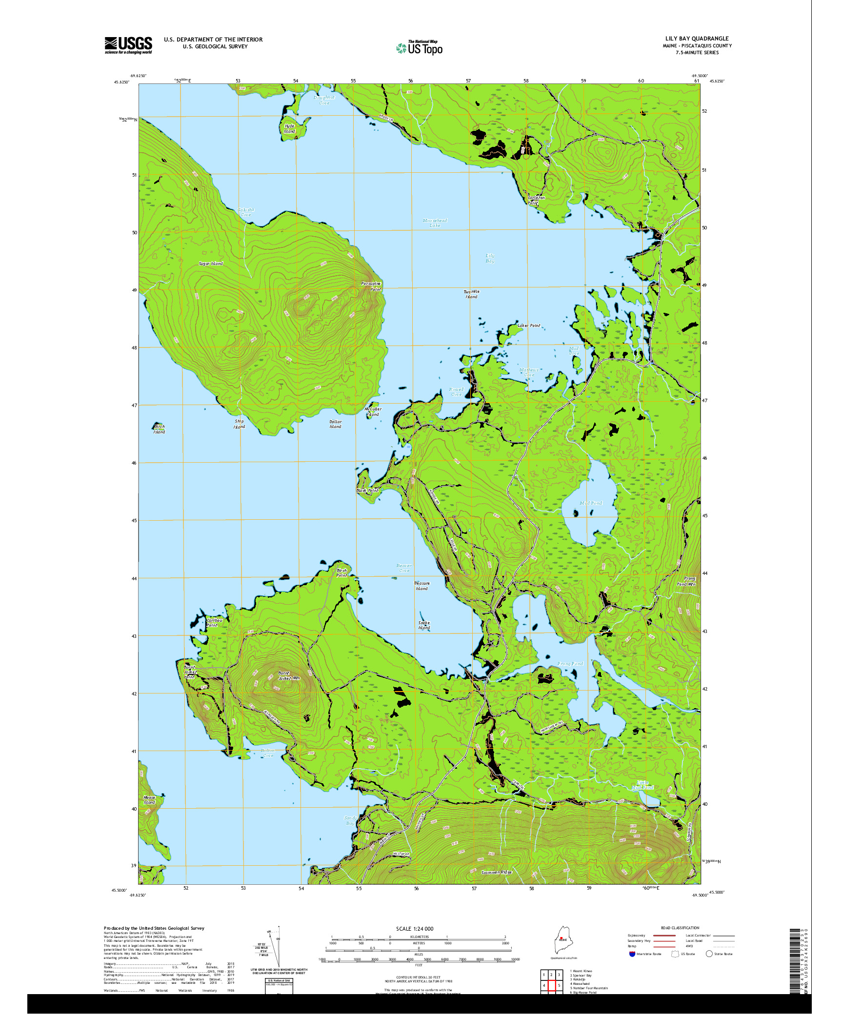 USGS US TOPO 7.5-MINUTE MAP FOR LILY BAY, ME 2021