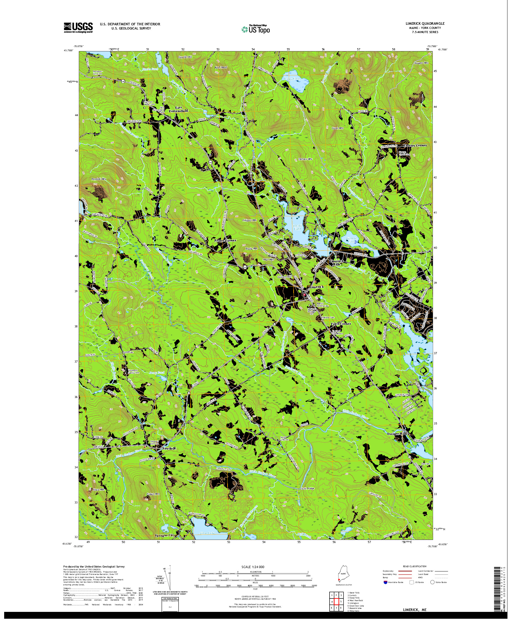 USGS US TOPO 7.5-MINUTE MAP FOR LIMERICK, ME 2021