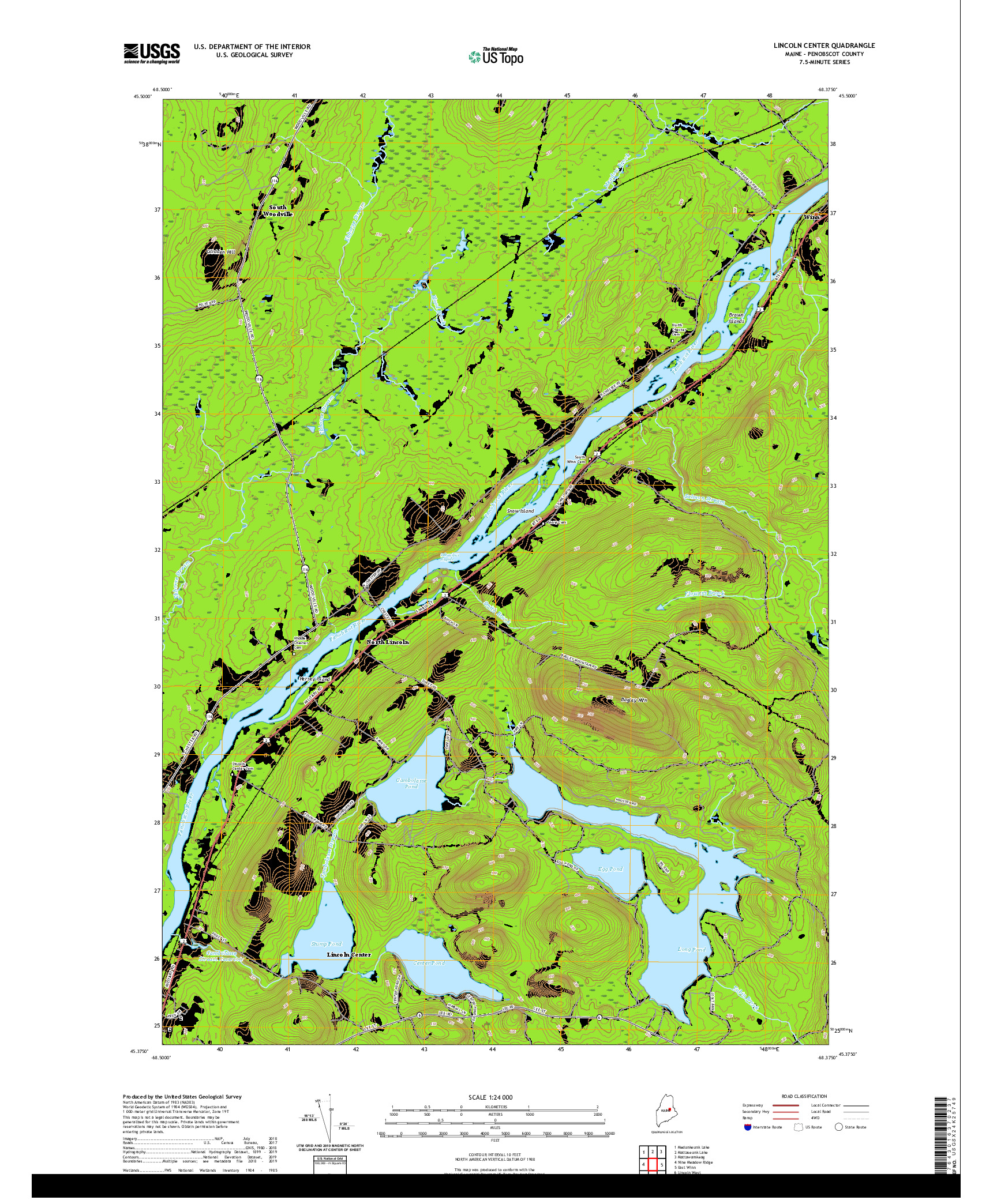 USGS US TOPO 7.5-MINUTE MAP FOR LINCOLN CENTER, ME 2021