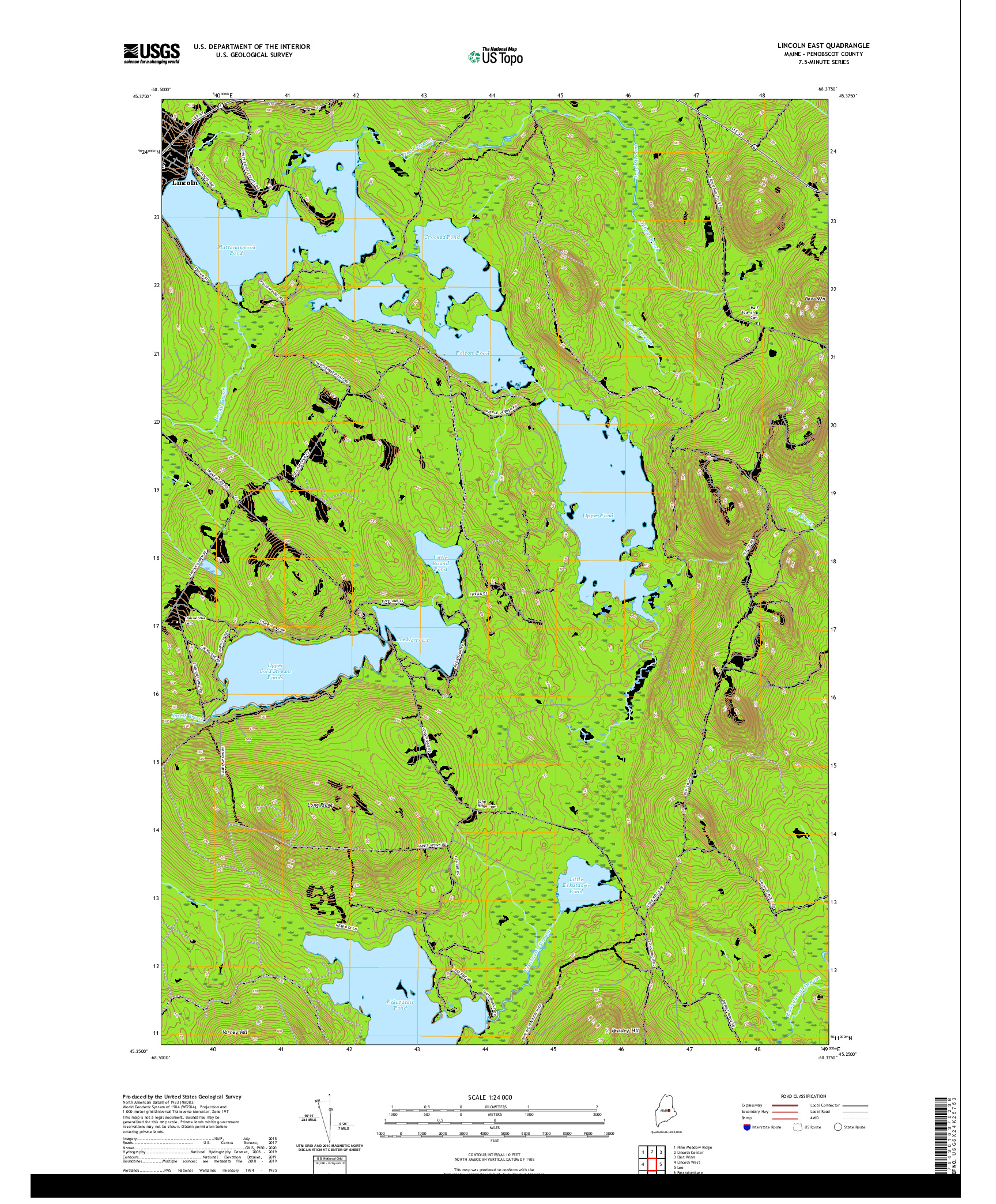 USGS US TOPO 7.5-MINUTE MAP FOR LINCOLN EAST, ME 2021
