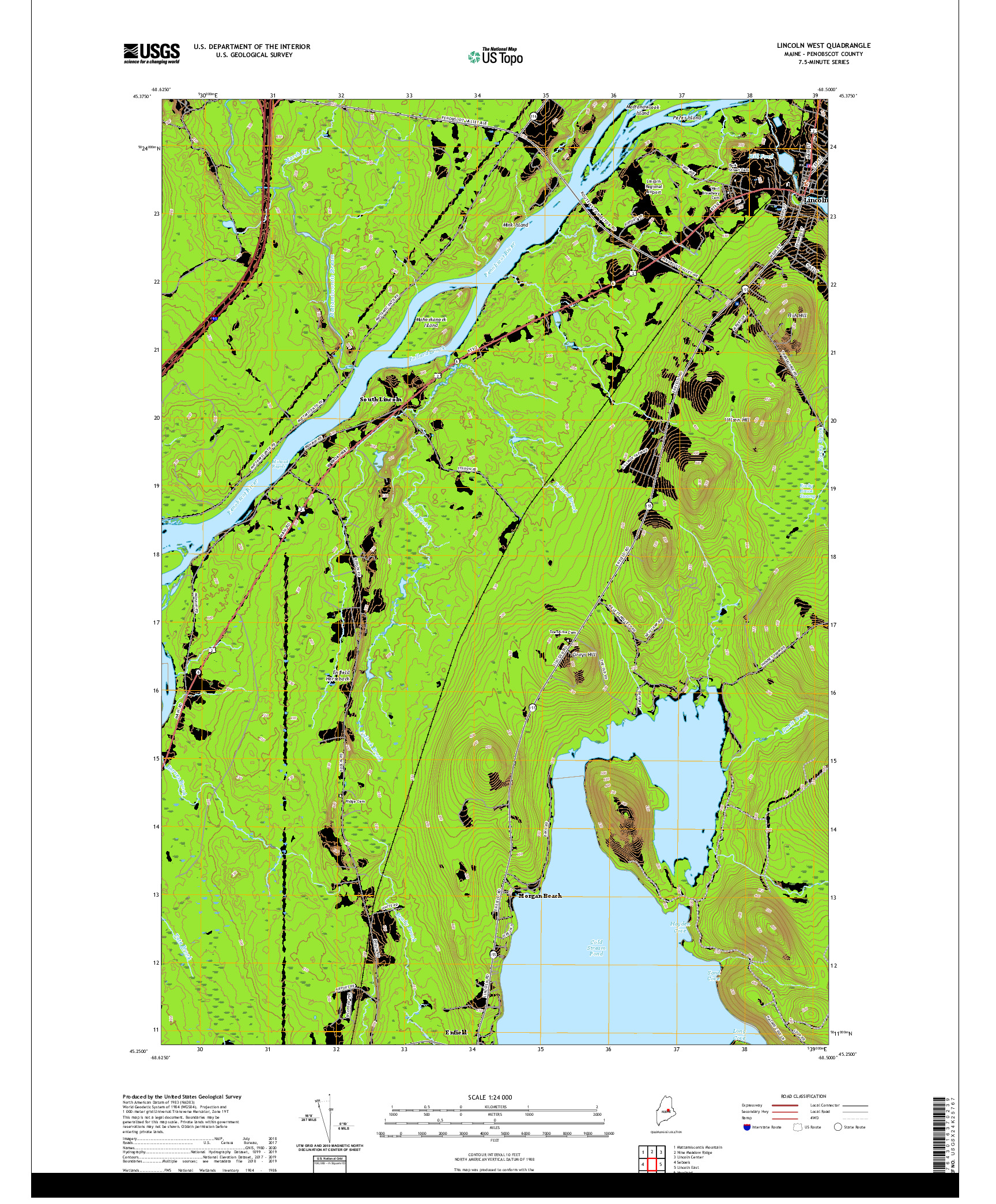 USGS US TOPO 7.5-MINUTE MAP FOR LINCOLN WEST, ME 2021
