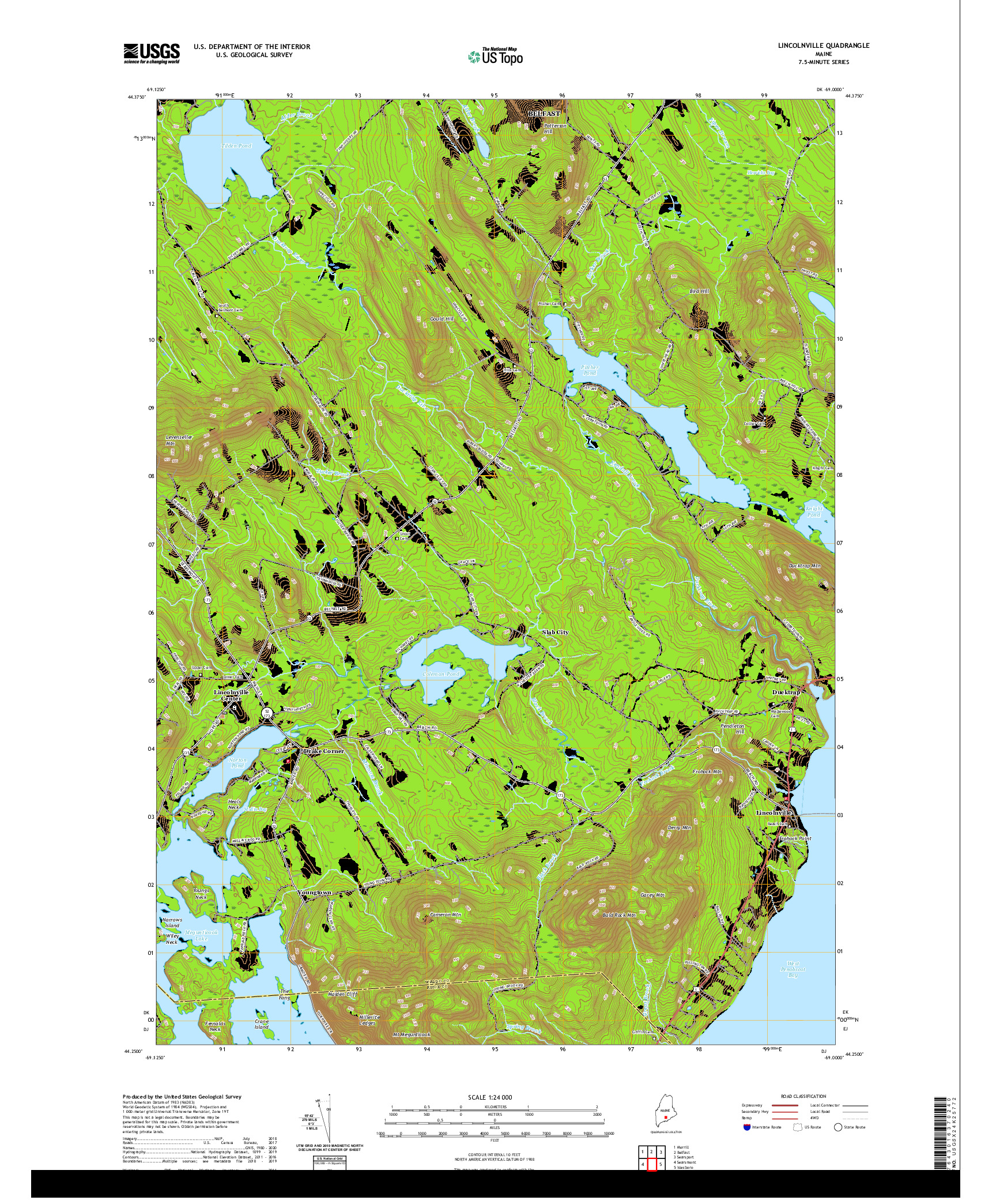 USGS US TOPO 7.5-MINUTE MAP FOR LINCOLNVILLE, ME 2021